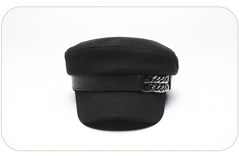 Black Women’s Beret Hat w/ Chain Decorated Peaked Cap Newspaper Hat Vintage