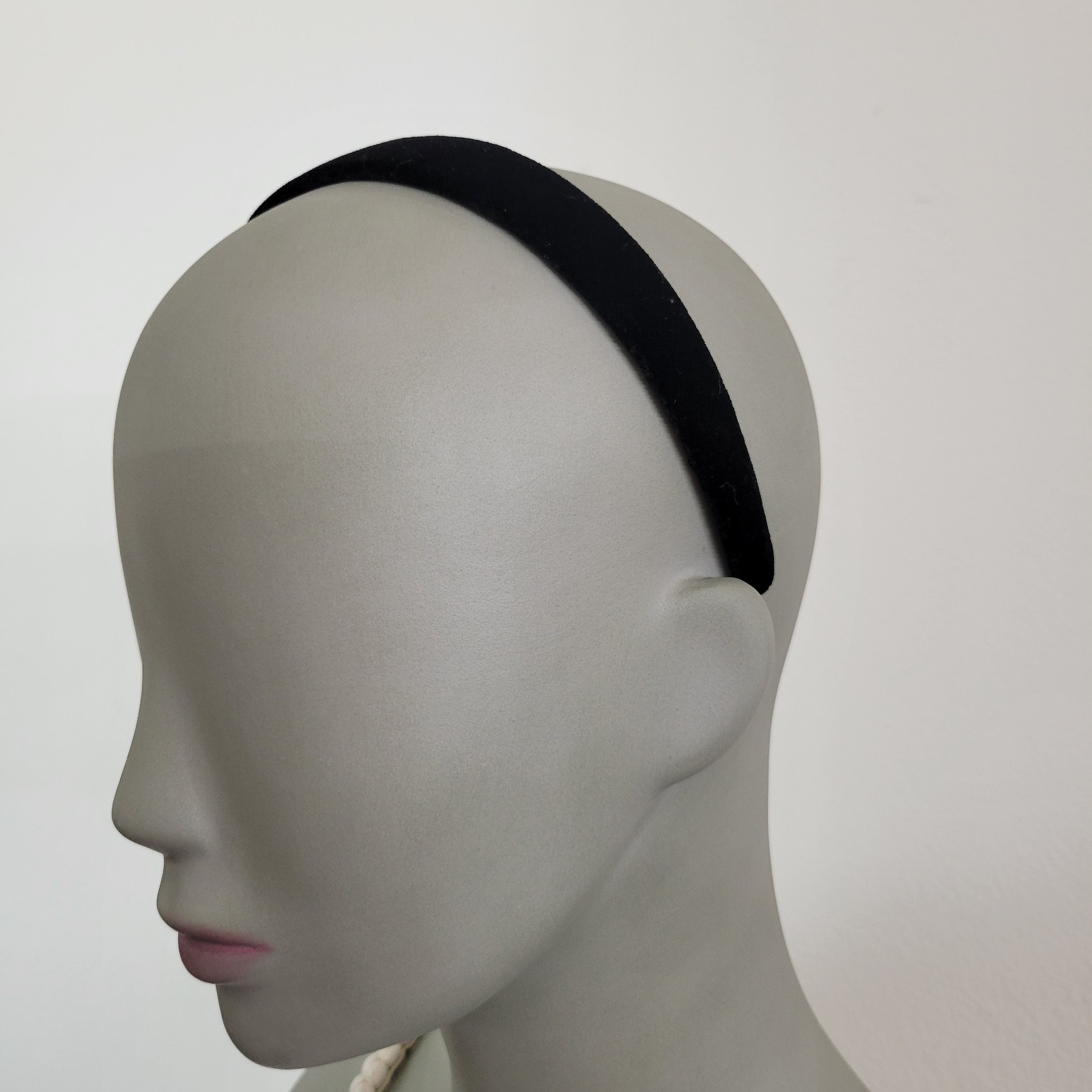 6 pieces Black velvet headband soft velor hair band accessory 1″ w plain classic