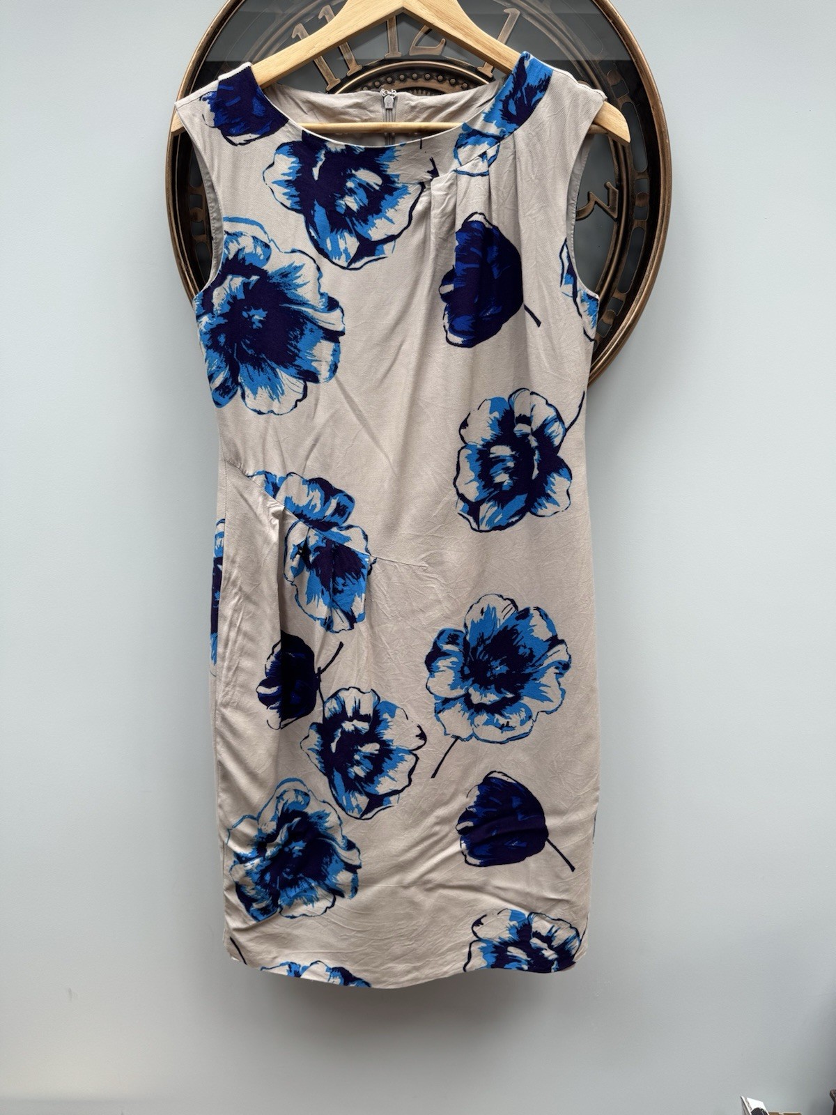 Betty Jackson Black Blue / Beige Floral Shift Dress Size 12 Summer / Wedding
