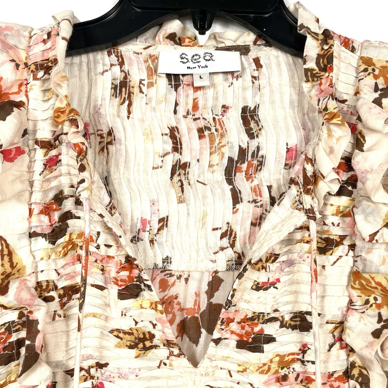 Sea New York Large Floral Ruffled Cap Sleeve Pleated Tasseled Esme Blouse Top