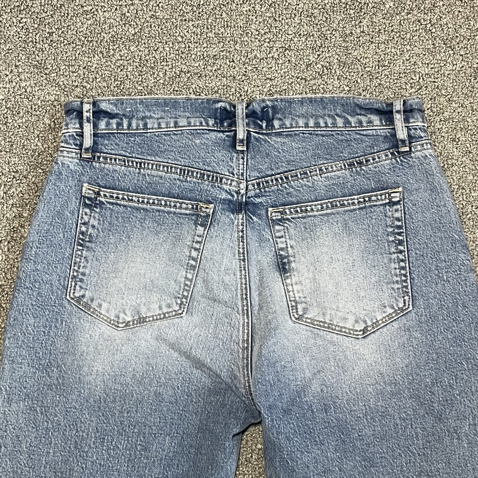 LOFT The Straight Crop Jeans Size 26/2 Blue Denim Distressed Fringe Frayed Hems