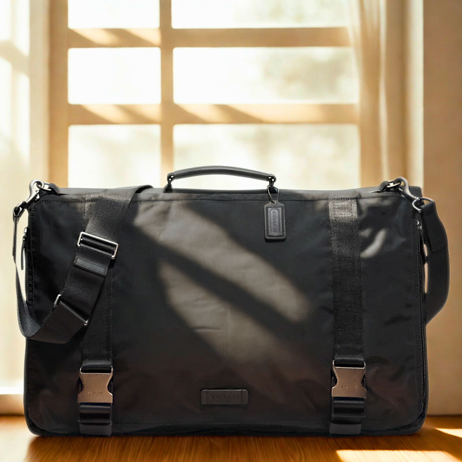 Coach Varick F93316 Nylon Messenger Garment Bag Black Leather Trim Travel Rare