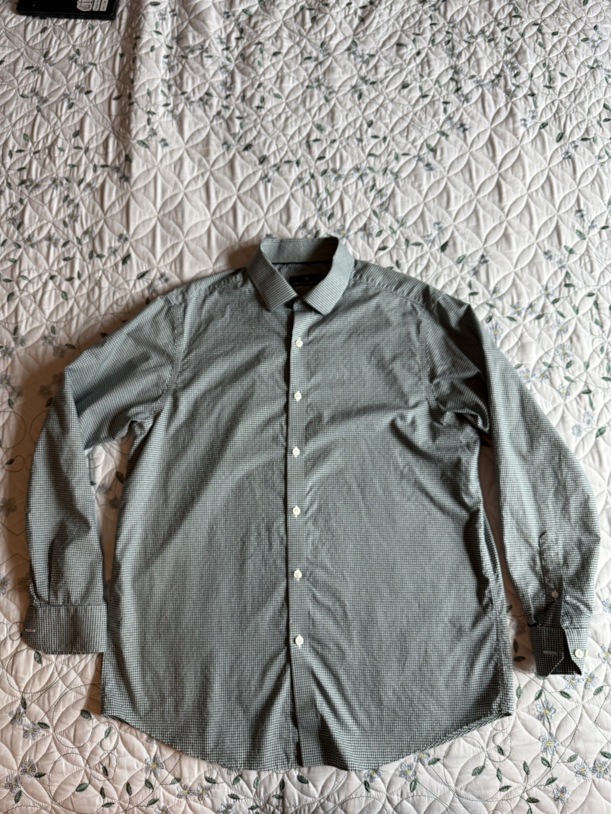 Hart Schaffner Marx Men’s Regular Fit Dress Shirt L Green/White Check