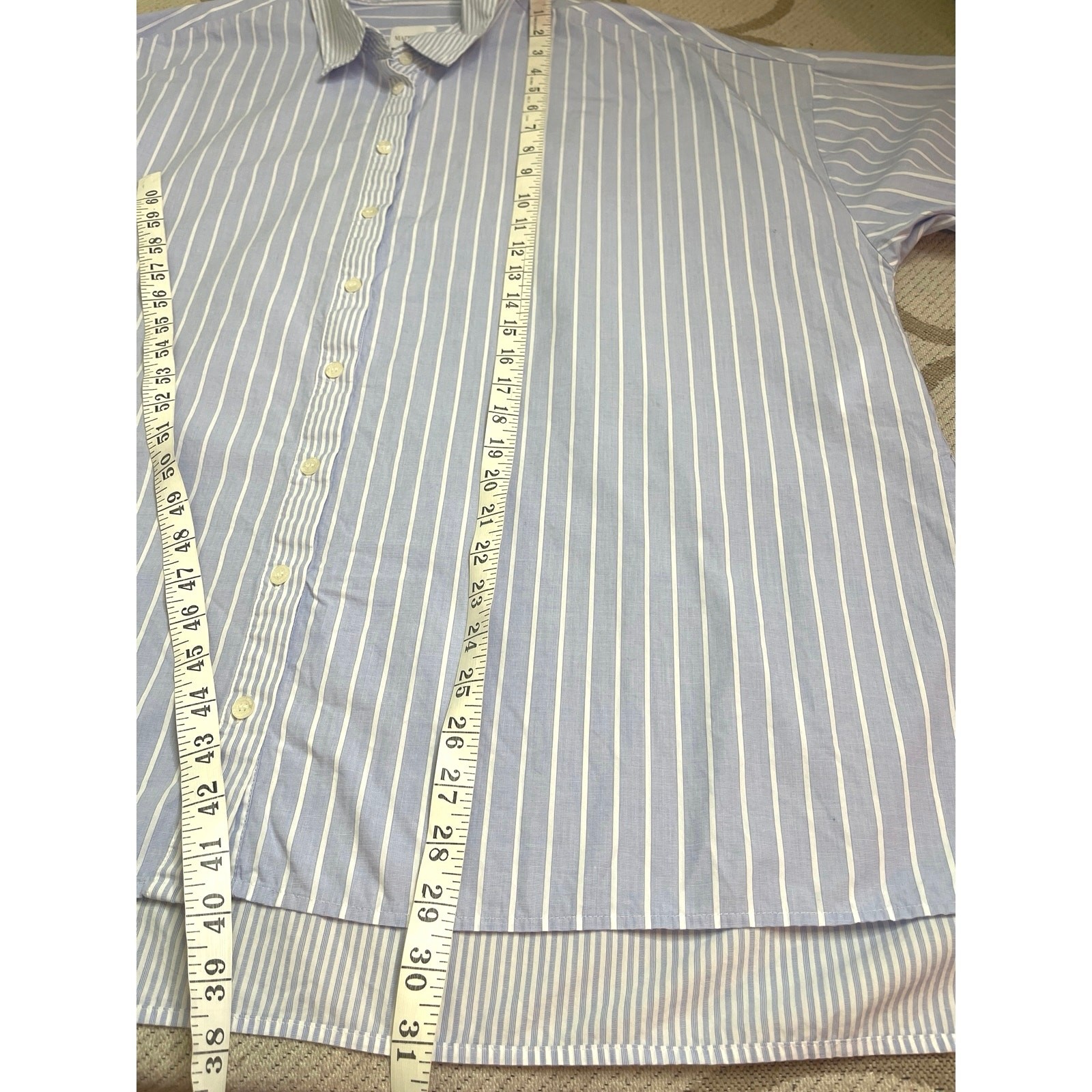 MADELEINE Mode GmbH Blue & White Striped Button Up 3/4 Sleeve Shirt | Size 16