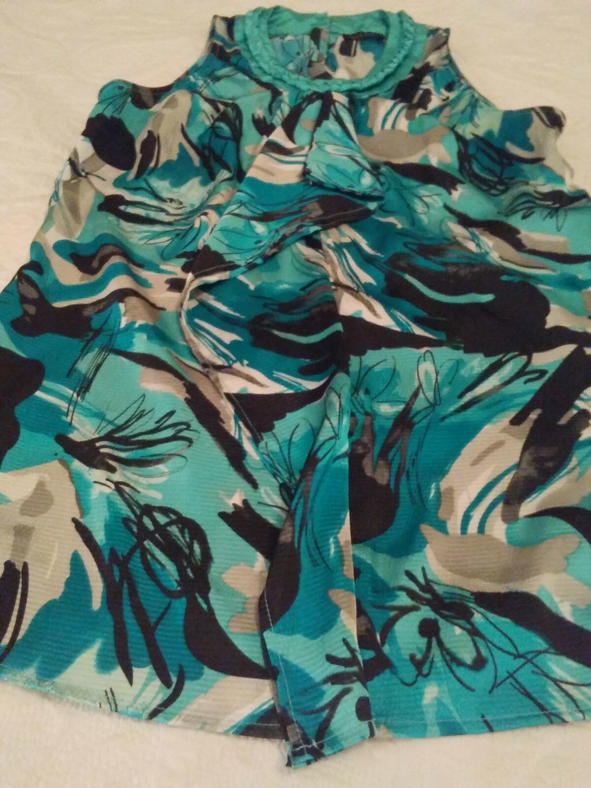 Nue Options Sleeveless Neck cover Classy Blouse Top Size See pic Shirt Sea Blue