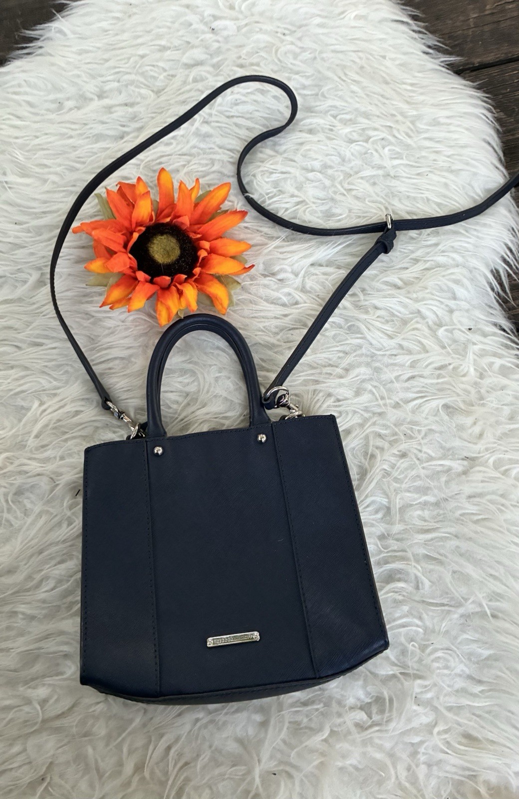 Rebecca Minkoff Navy mini Satchel crossbody bag leather excellent condition