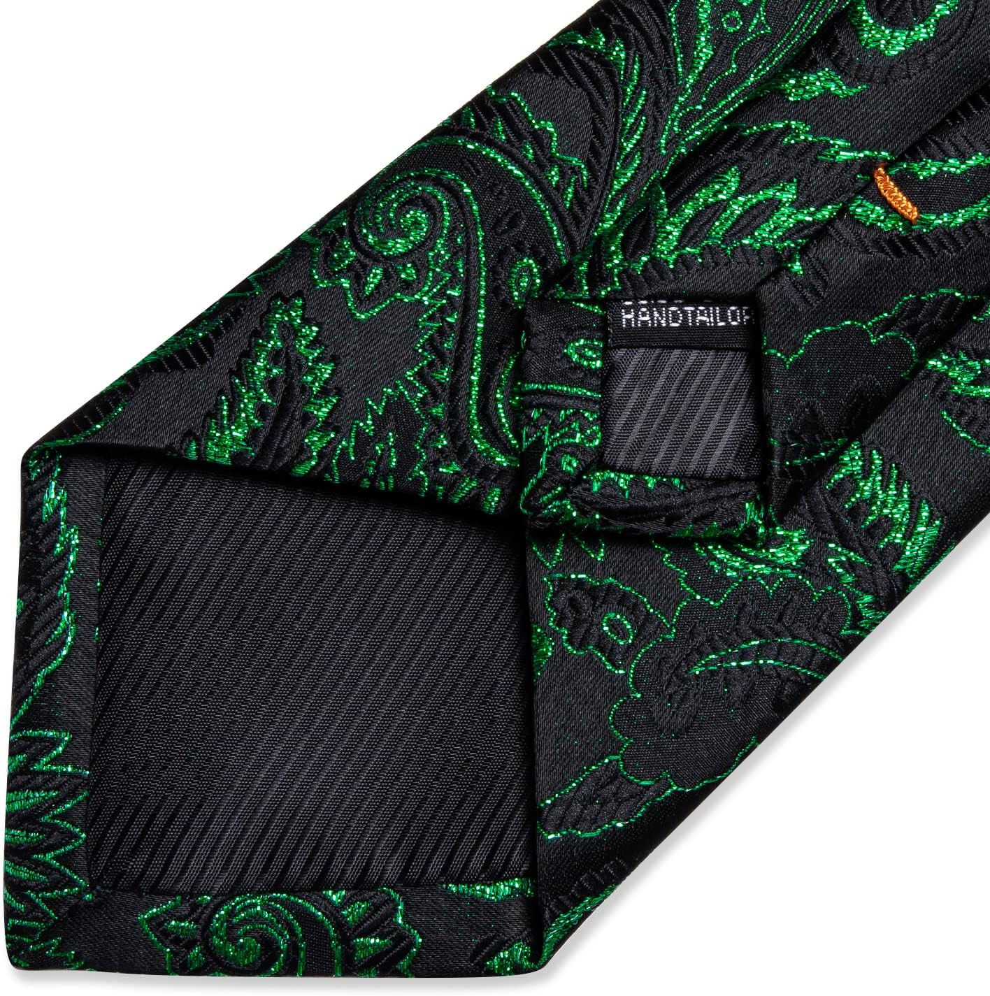 Mens Tie Set Silk Solid Paisley Necktie and Pocket Square Cufflinks Classic Form