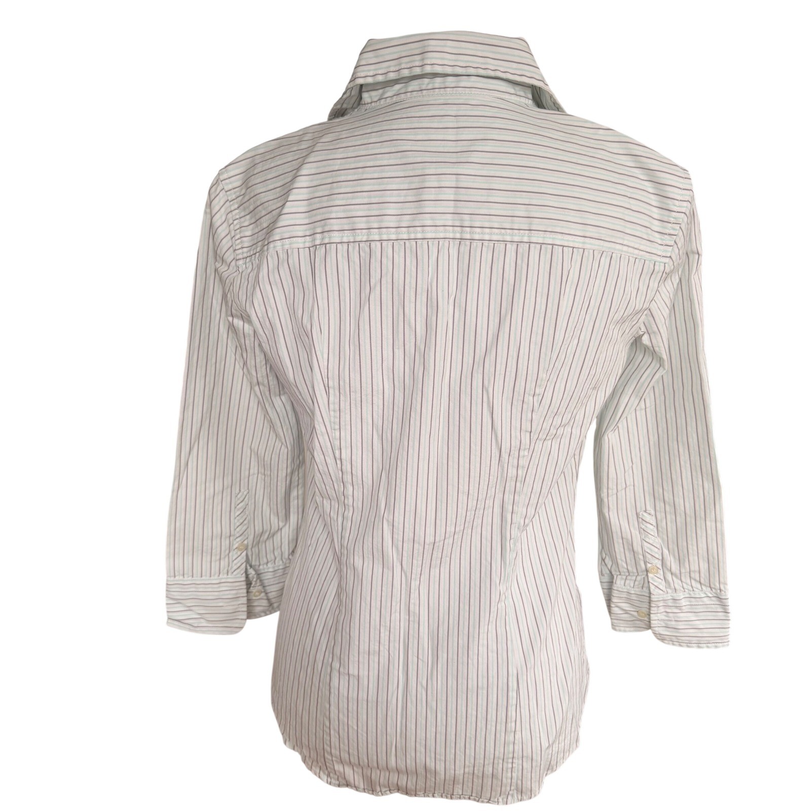 J.Crew Womens Small Teal Grey Striped 100% Cotton 3/4 Sleeve Button Down Shirt