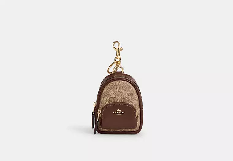Coach Mini Court Backpack Bag Charm Signature Canvas CX066 Gold/Tan/Brown NWT