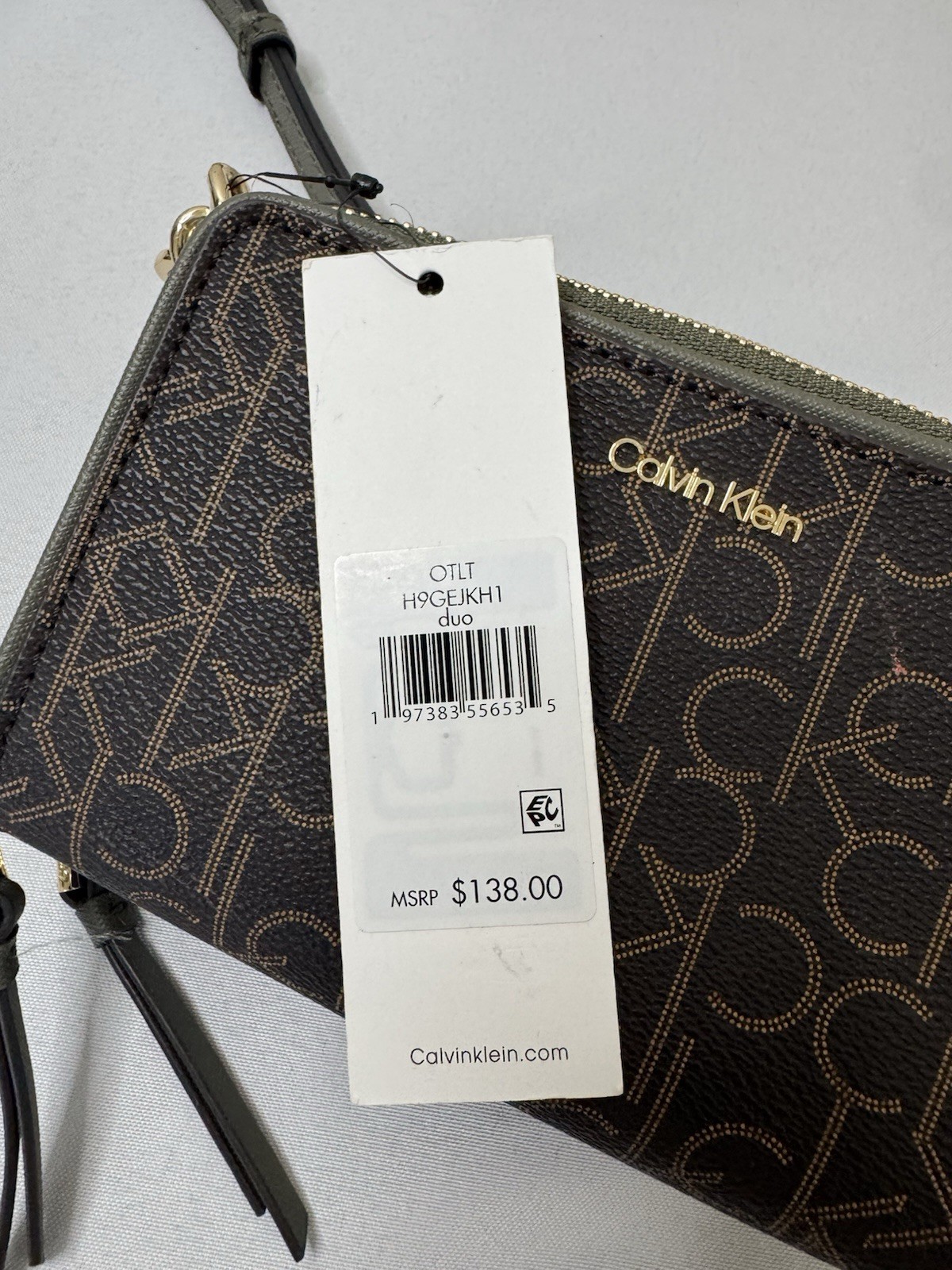 Calvin Klein Marybelle Signature Double Zip Organizational Crossbody bag Khaki