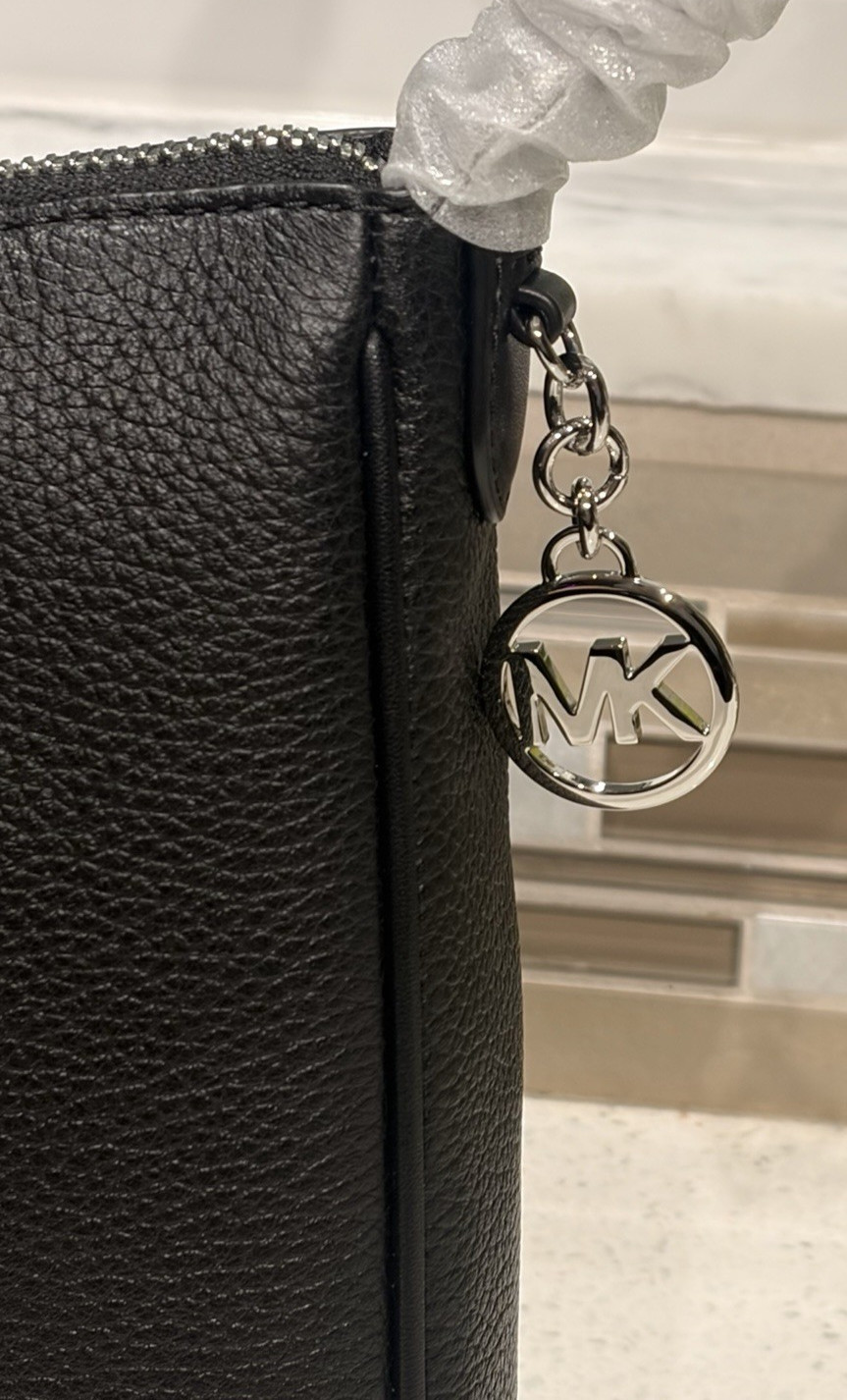 MICHAEL KORS NAYLA MEDIUM ZIP MESSENGER CROSSBODY BAG SHOULDER MK BLACK SILVER