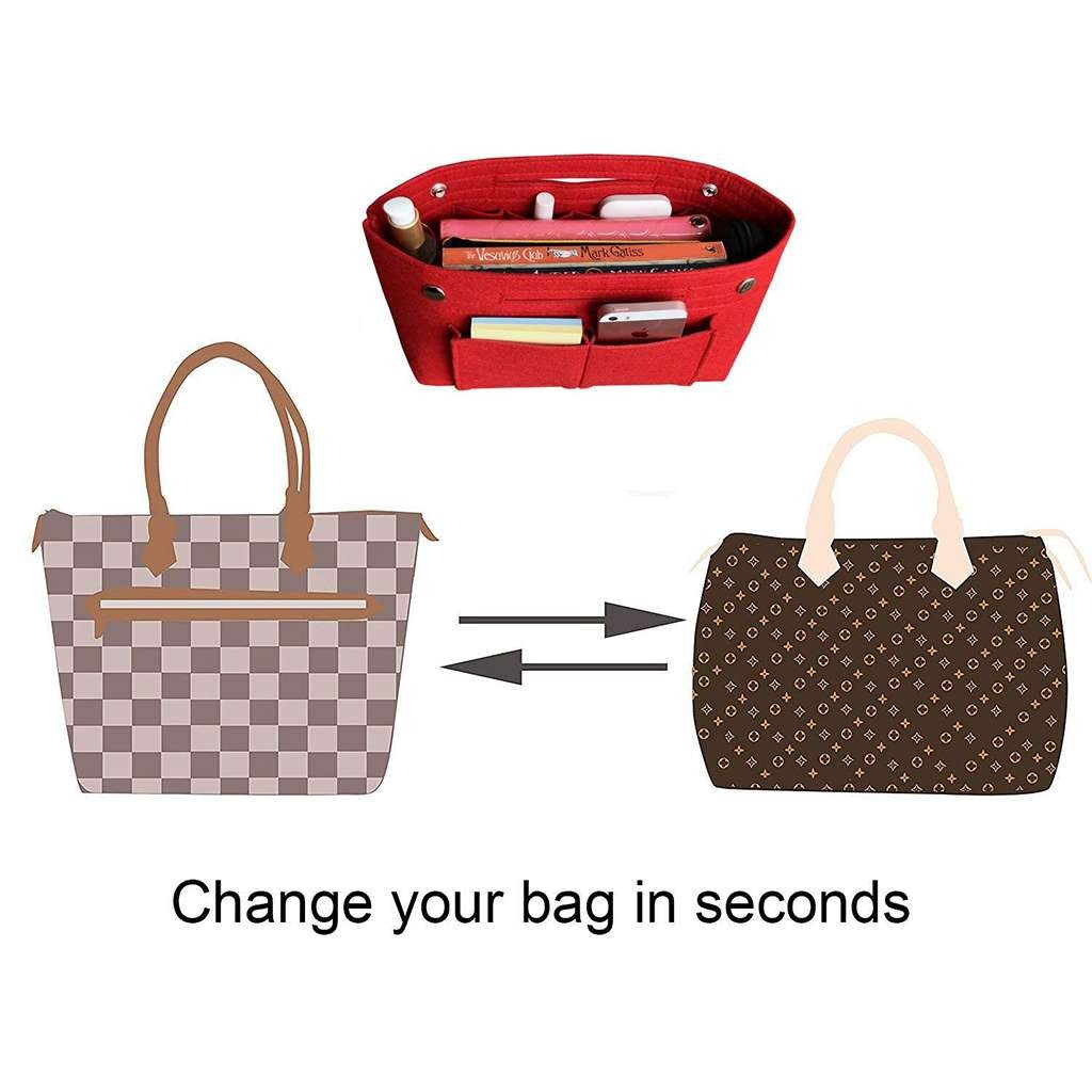 S/M/L Multi-Pocket Insert Bag Felt Fabric Purse Handbag Bag Liner Tote Organizer