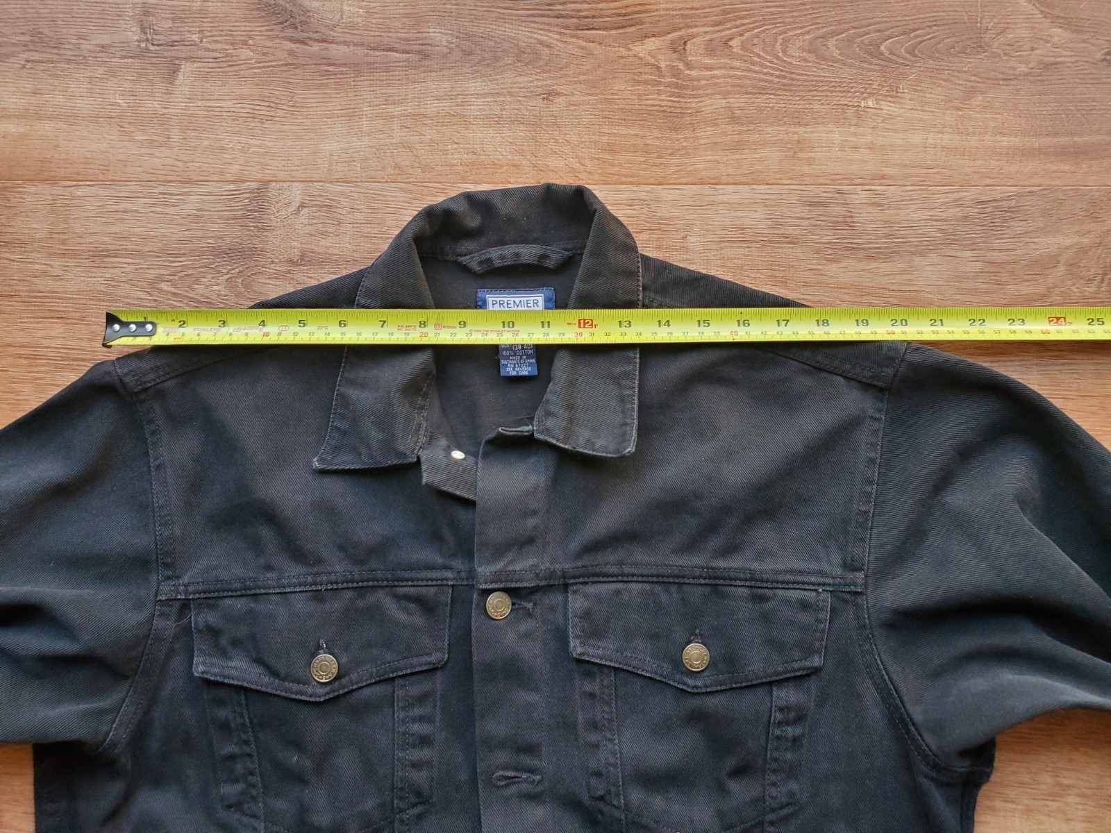 Premier International Jacket Black Denim Collared Buttons Pockets Size Medium