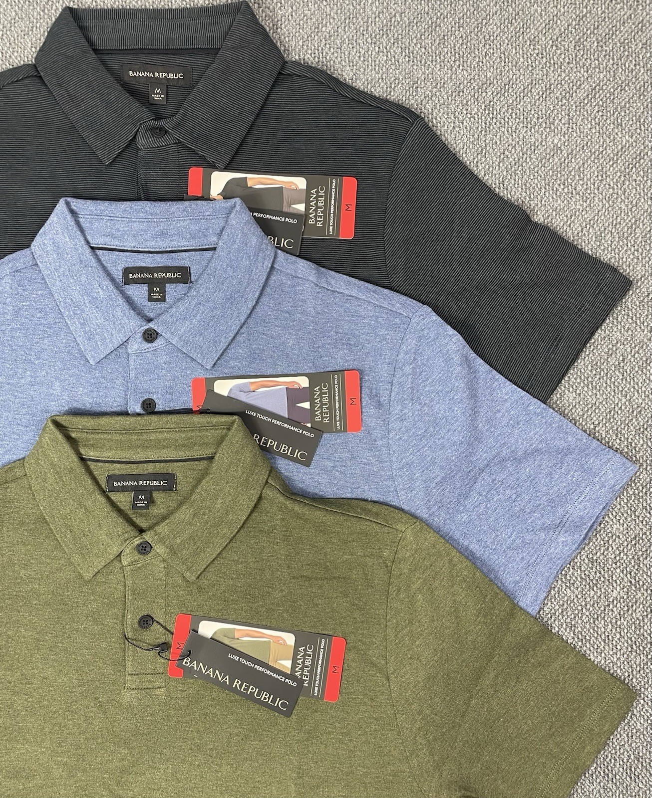 Banana Republic Men’s Lot of 3 Luxe Polos in Green, Black & Blue Pick Size NWT