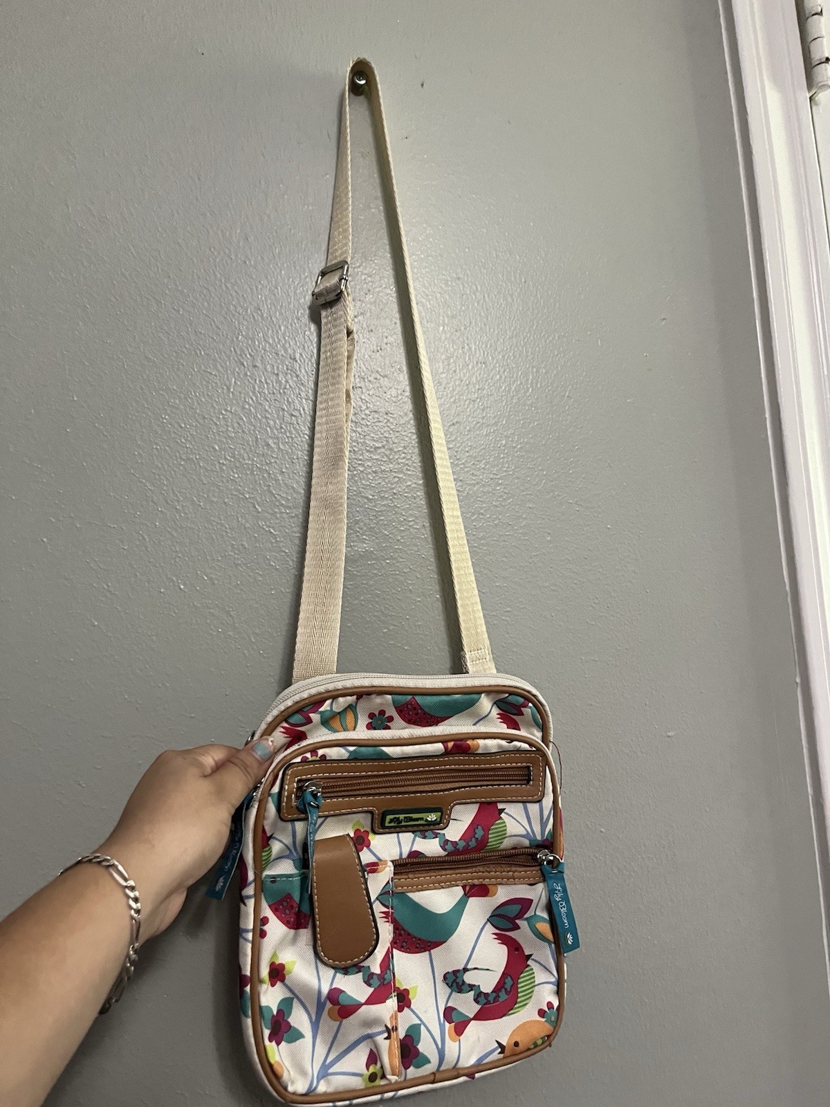 Lily Bloom Women’s Multicolor Bird Floral Crossbody Zip Closure Lined Pockets