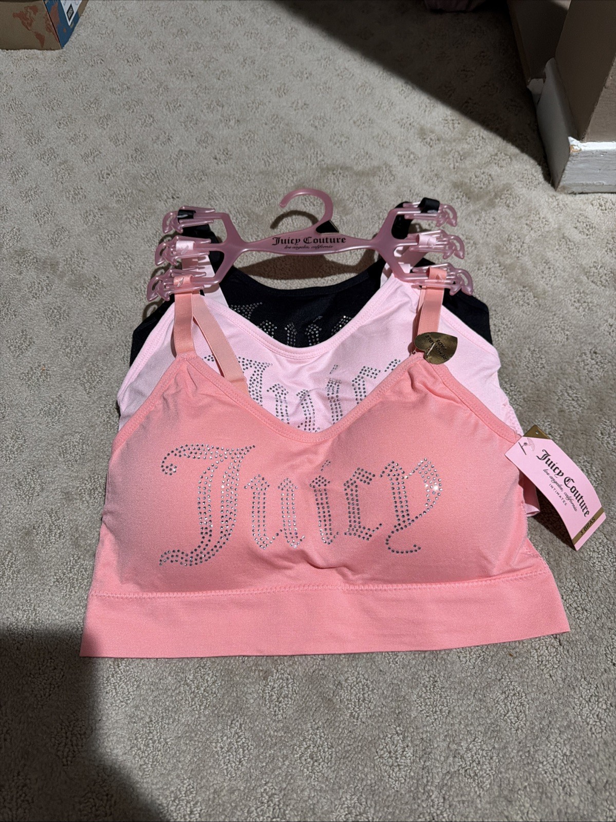 Juicy Couture Intimates 3pk Rhinestone Bra/Bralette Set. Sz 1X. NWT!
