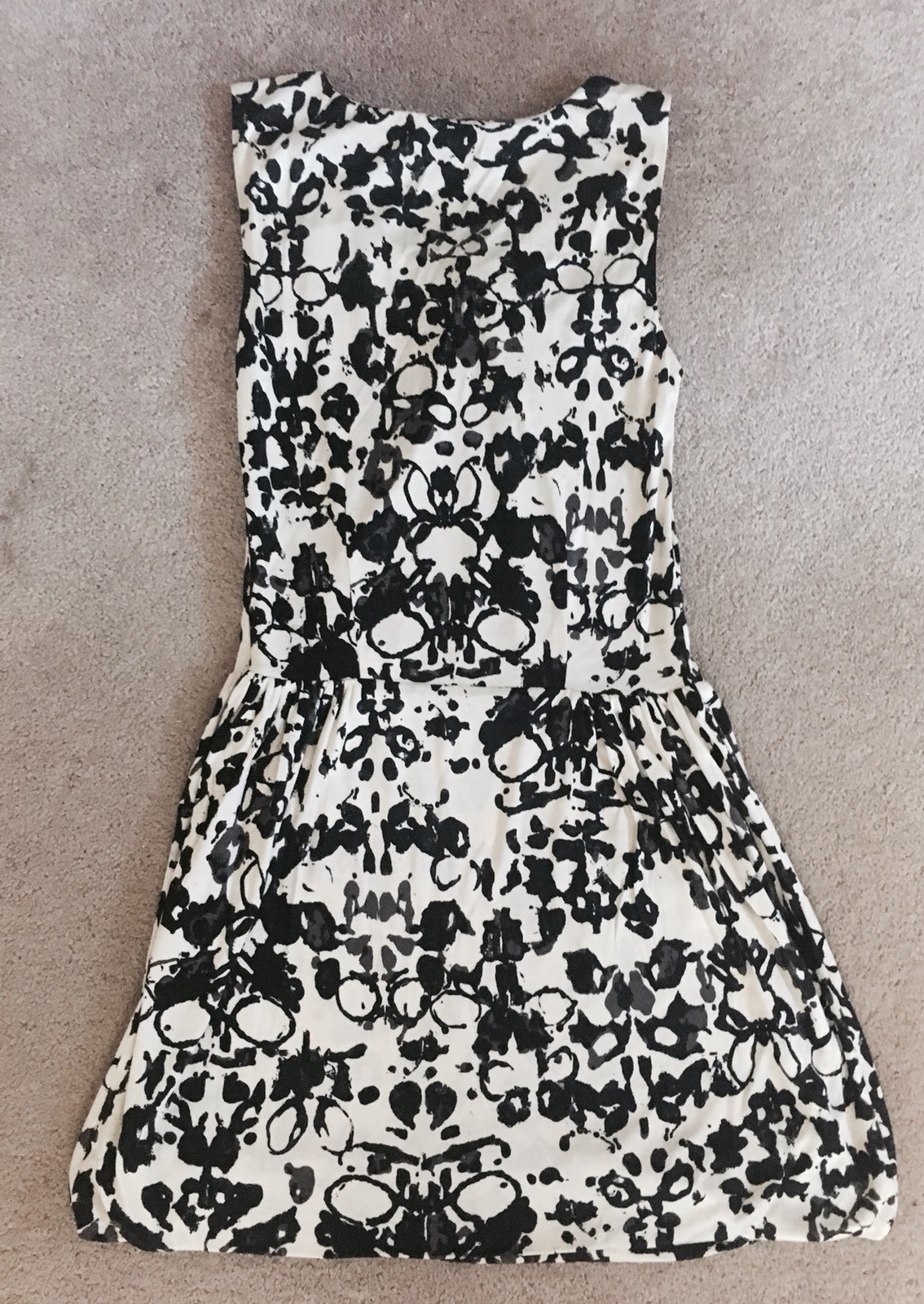 YSL Yves Saint Laurent BIack White Abstract Floral Sheath Dress Sz Small
