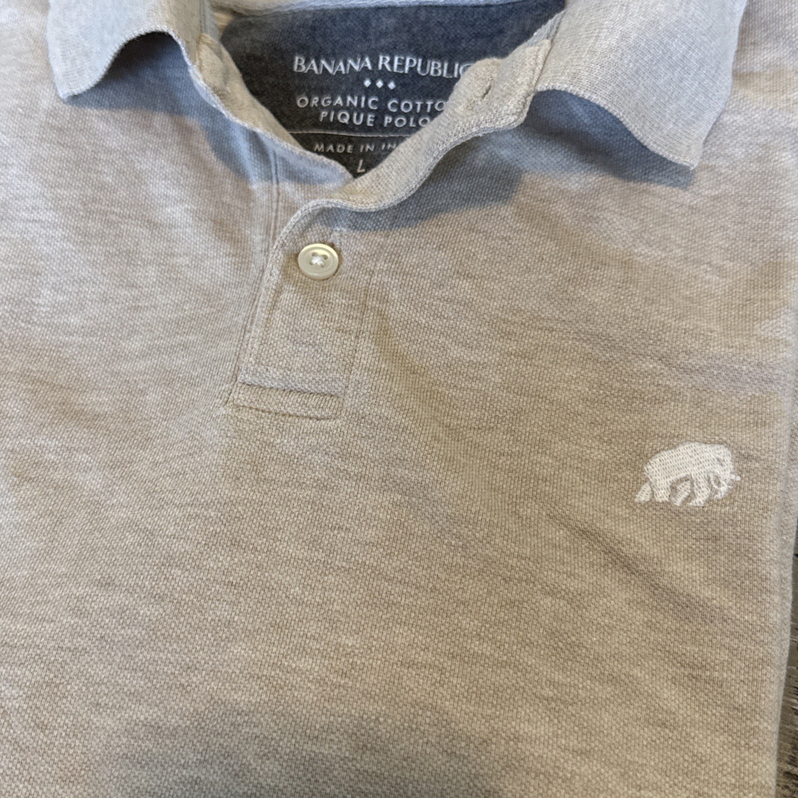 Banana Republic Polo Shirt Men’s Large Tan Pique Organic 100% Cotton Preppy