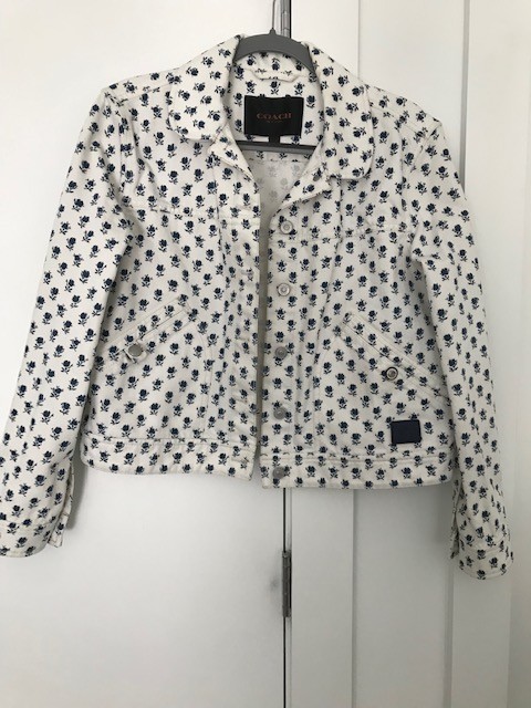 NWT Coach Badlands Floral Jean Jacket Size L, NEW White Blue Flowers