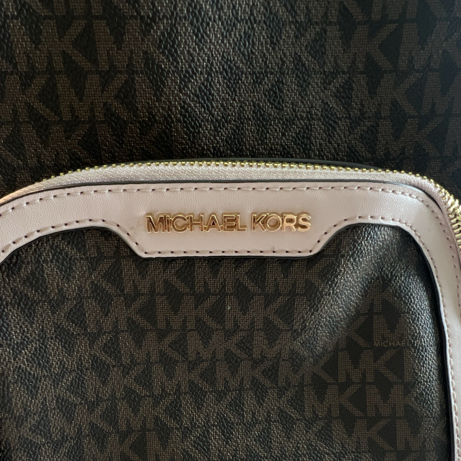 Michael Kors Jaycee Medium Backpack Zip Closure Outer Pockets Brown/Blush Gold