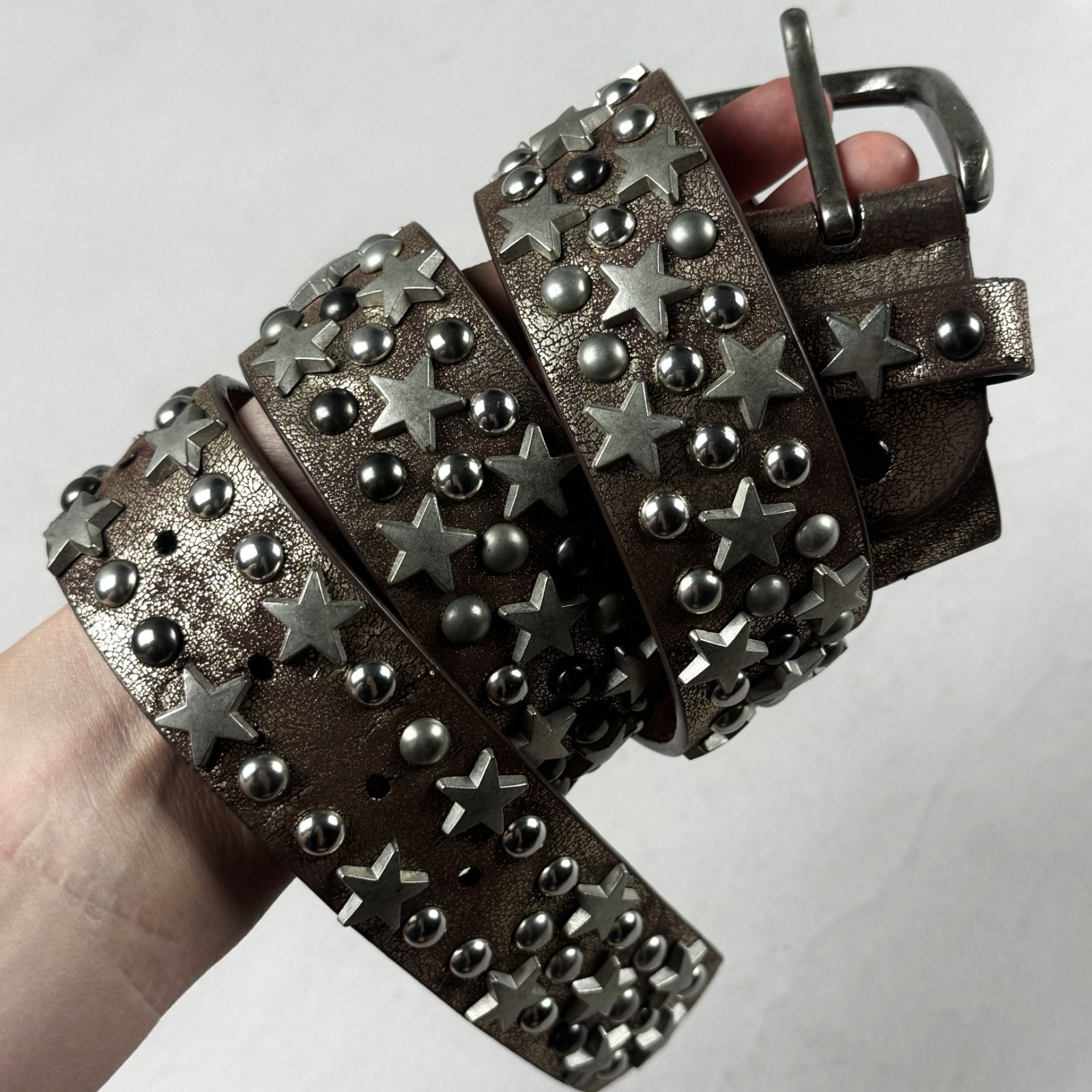 Y2K Genuine Leather Studded Star Belt Punk Rock Y2K Gothic Biker Unisex Vintage