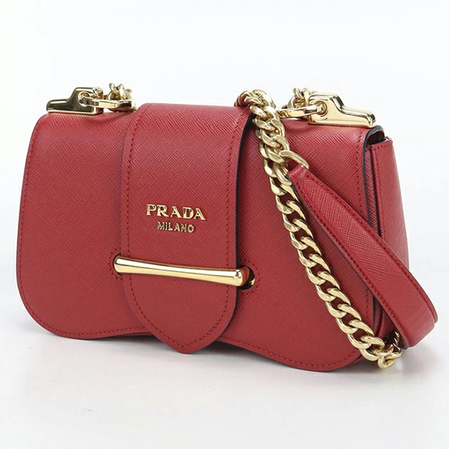 PRADA 1BD219 Saffiano Leather Chain Shoulder Bag Crossbody Rosso Red Purse