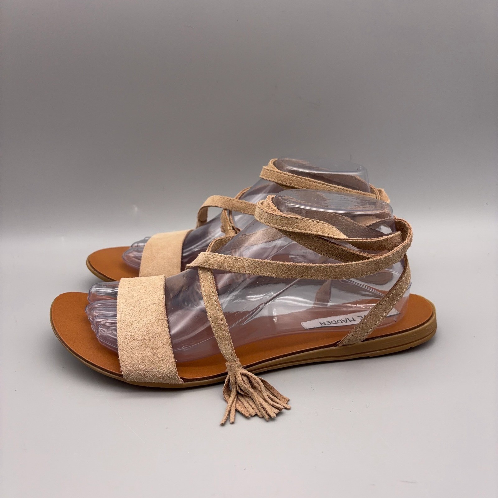 Steve Madden Sandals Women 11 Tan Tassel Ankle Wrap Boho Festival