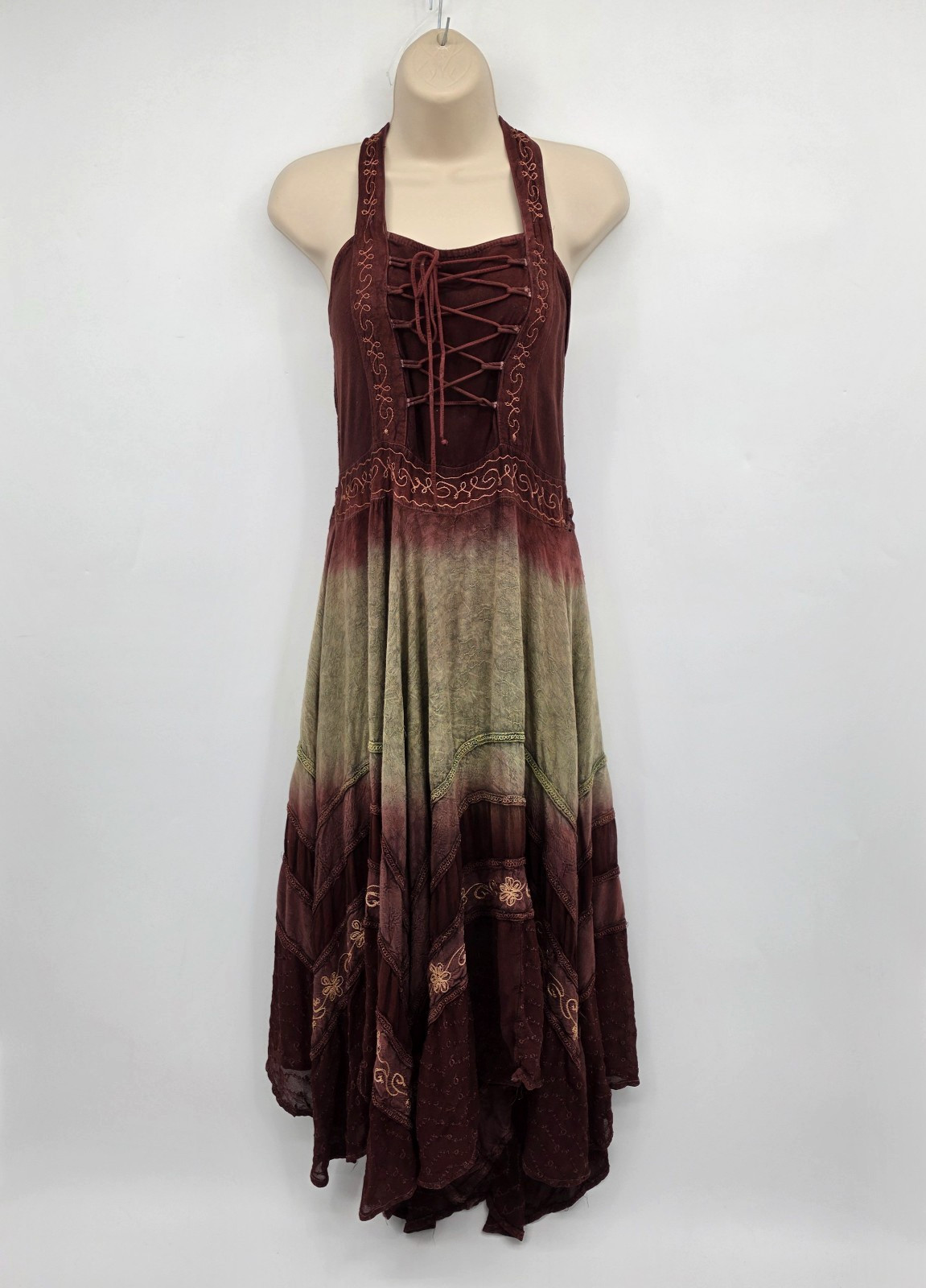 Advance Sleeveless Renaissance Dress Free Size Burgandy Olive Green Asymmetrical