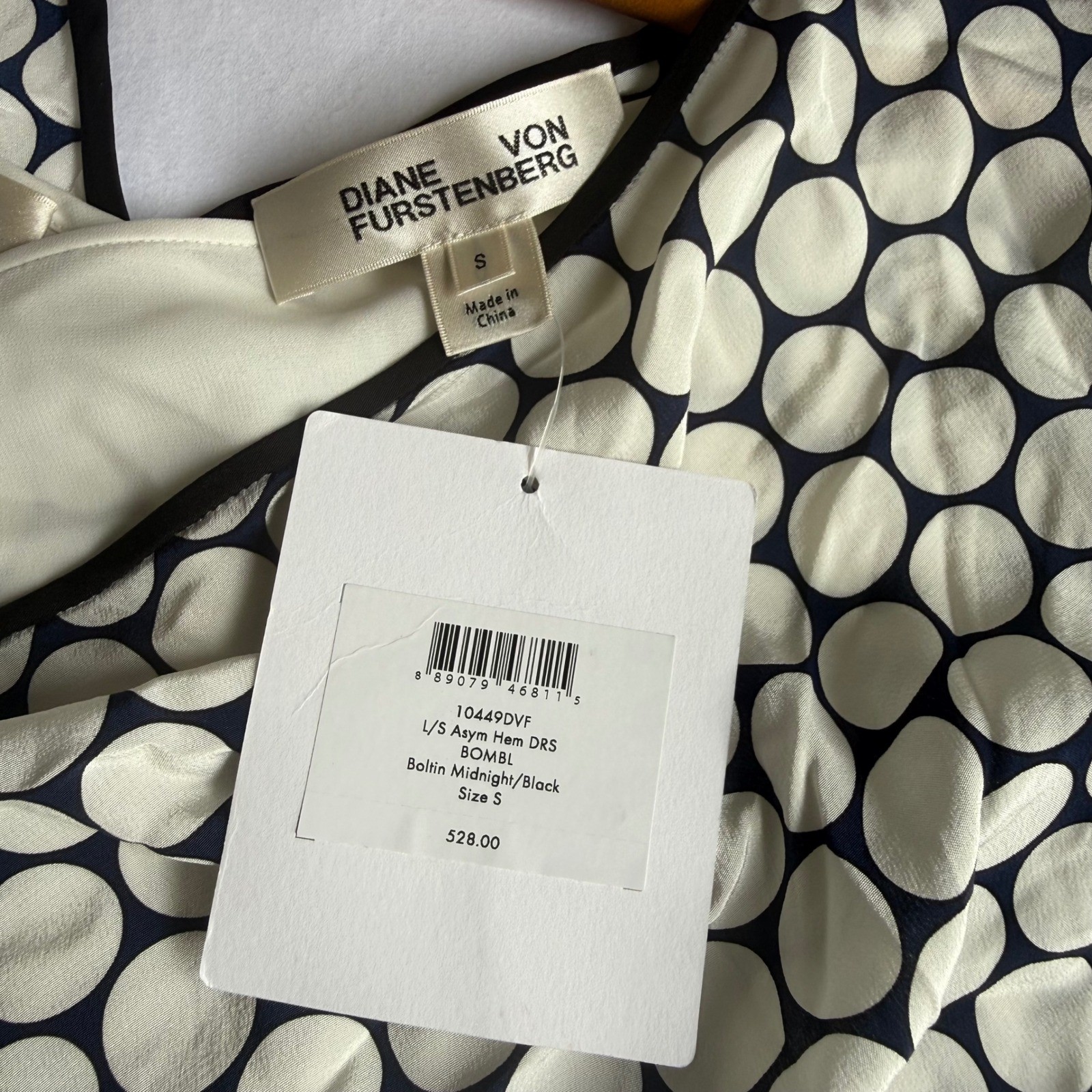 Diane von Furstenberg DVF Silk Boltin Dot Asymmetric Hem Midi Dress Small NWT