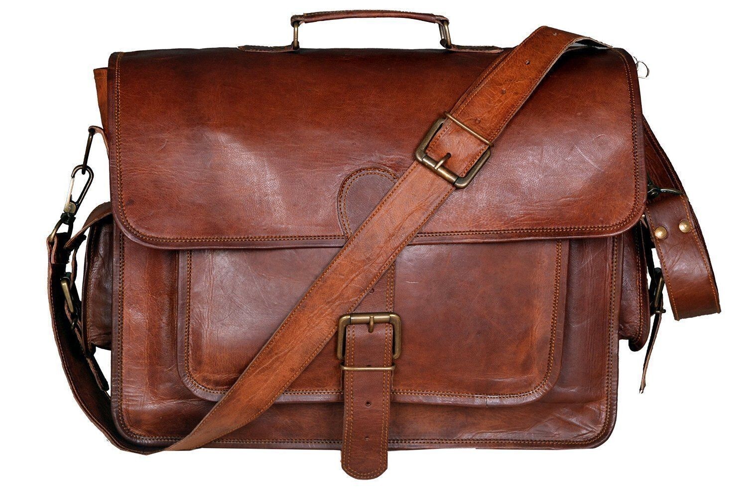 Men’s Genuine Vintage Brown Leather Shoulder Messenger Laptop Bag Briefcase