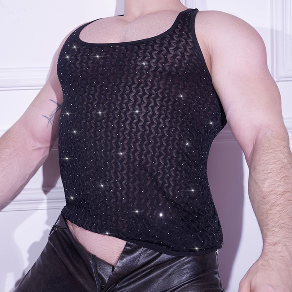 Wave Pattern Sleeveless Undershirt Vest for Men – 95% Nylon 5% Spandex Tank Top
