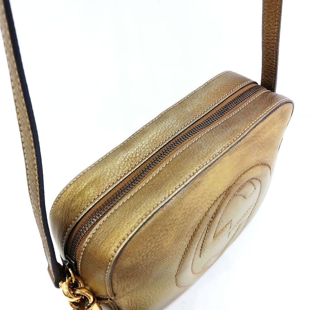 GUCCI Soho Small Disco Shoulder Bag Gold Leather W7.9xH6.1 in. Strap: 52.8″