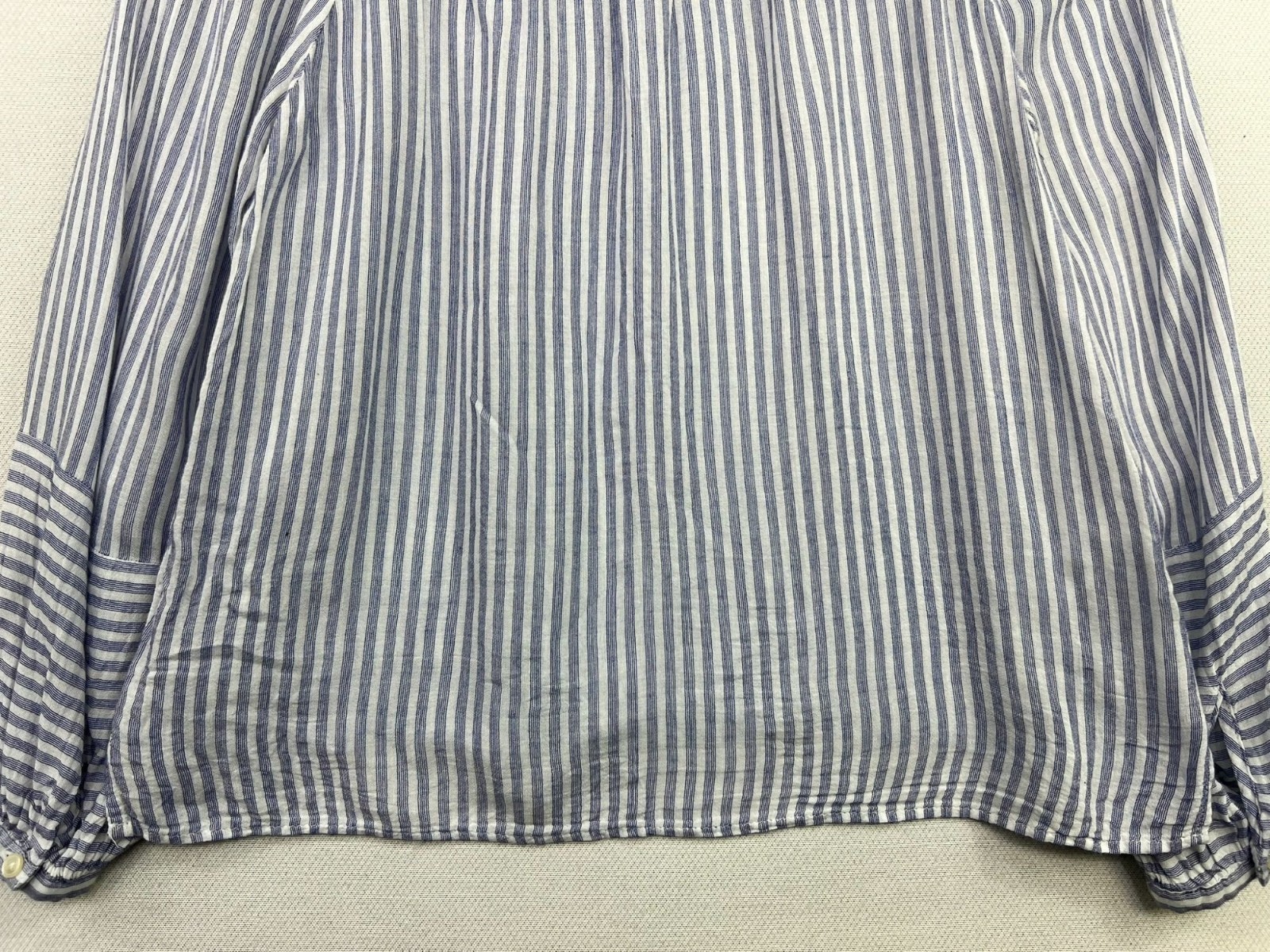 Loft Petites Linen Blend Long Sleeve Blouse Top Womens Size SP Blue Coastal