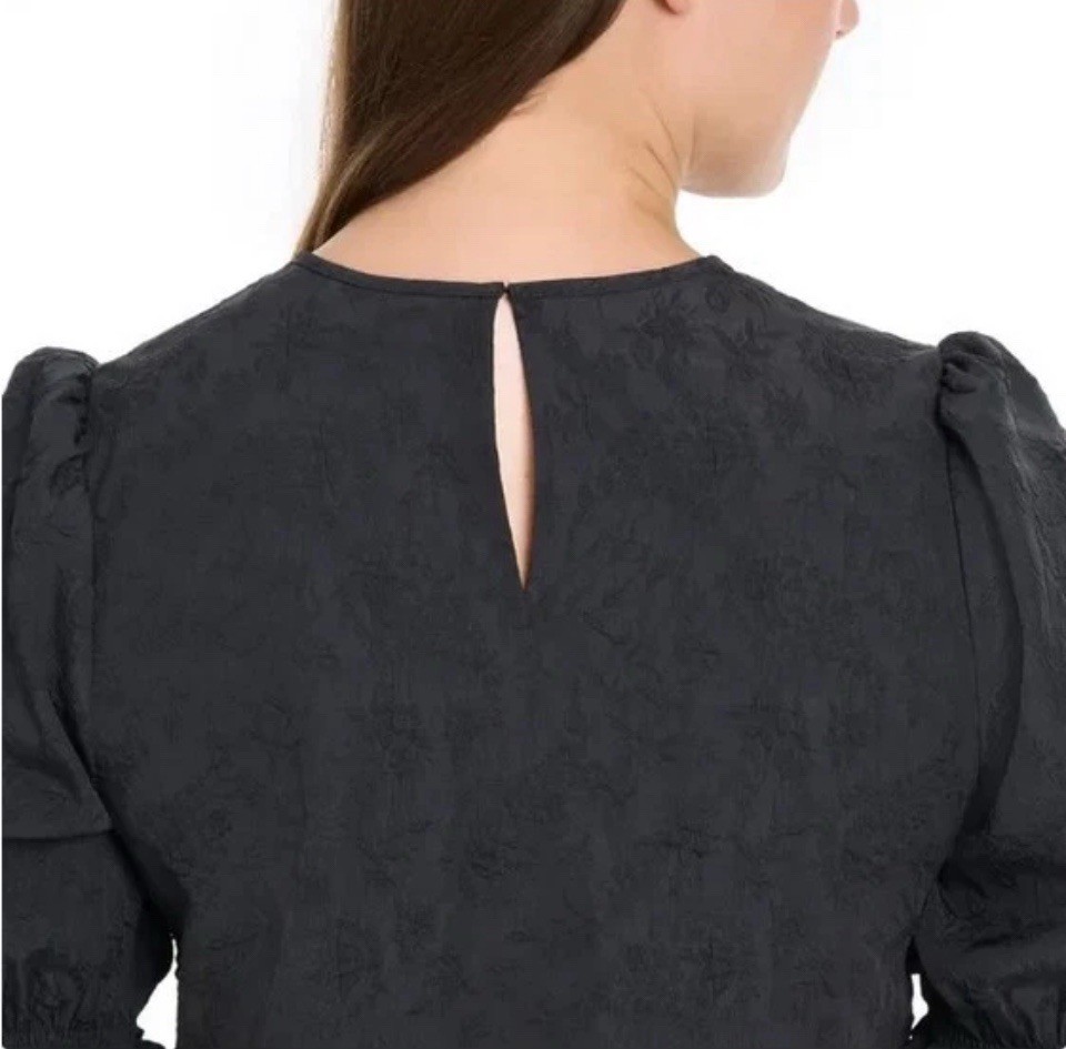 Ted Baker Women’s Floral Textured Puff Sleeve Blouse Top, Size S, Color Black.