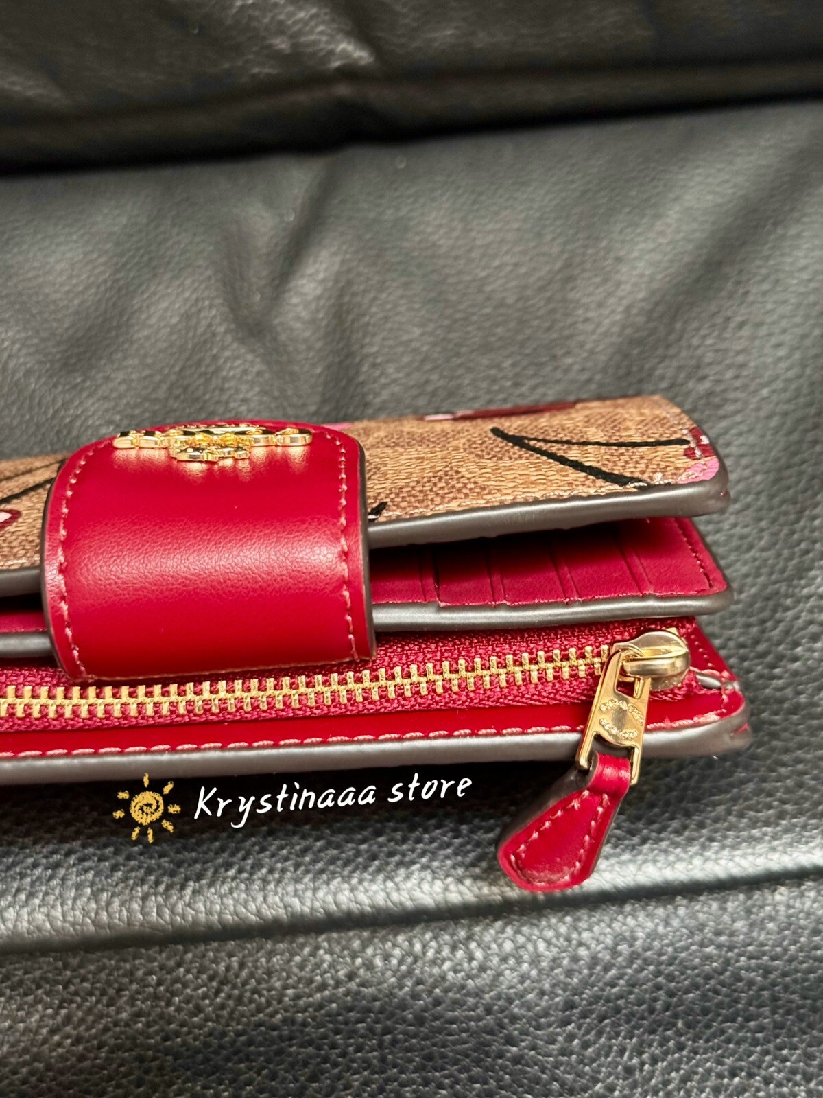 Coach Medium Corner Zip Wallet In Signature Canvas With Cherry Print CZ342 NWT