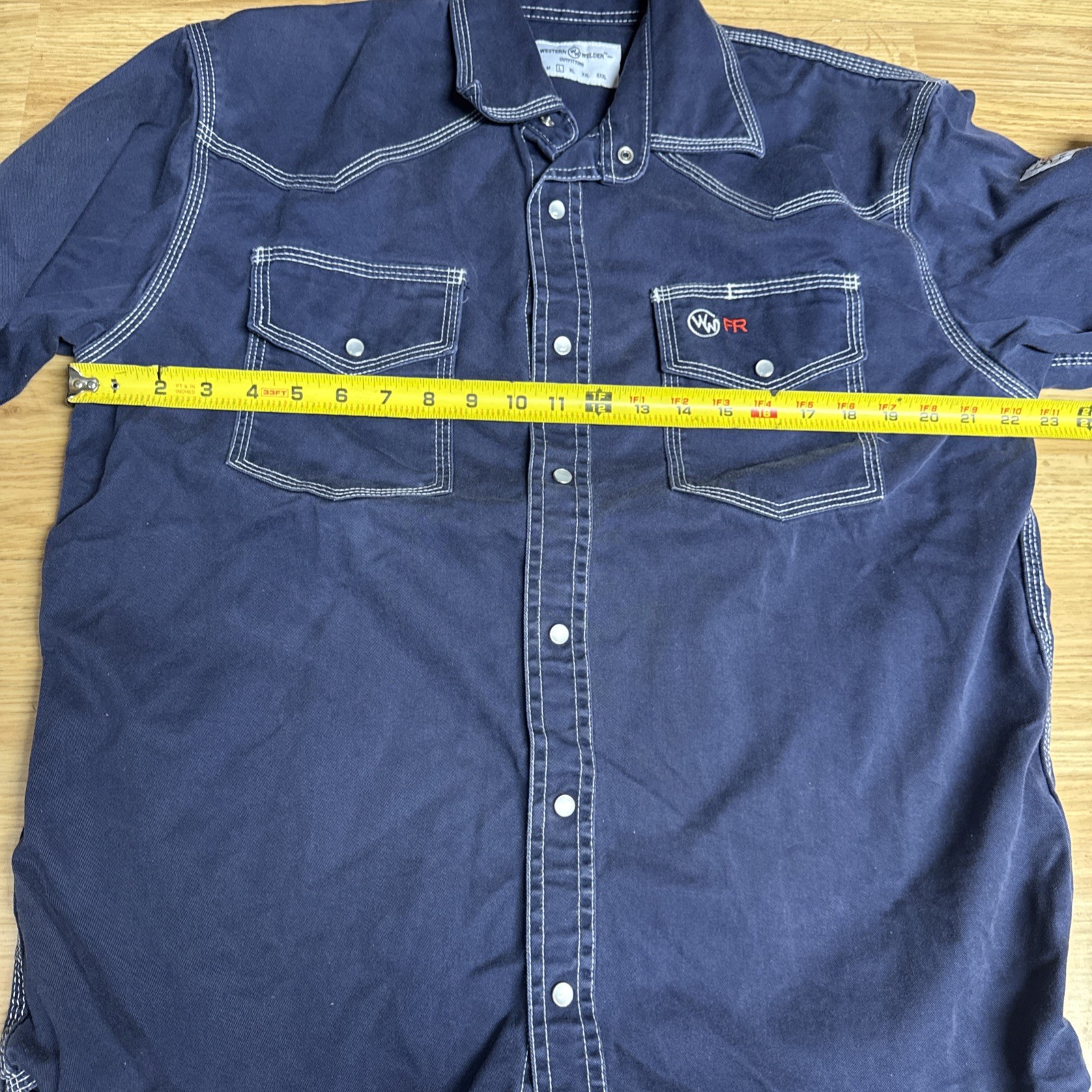 Western Welder Work Shirt Pearl Snap Triple Stitched FR Size Large Blue
