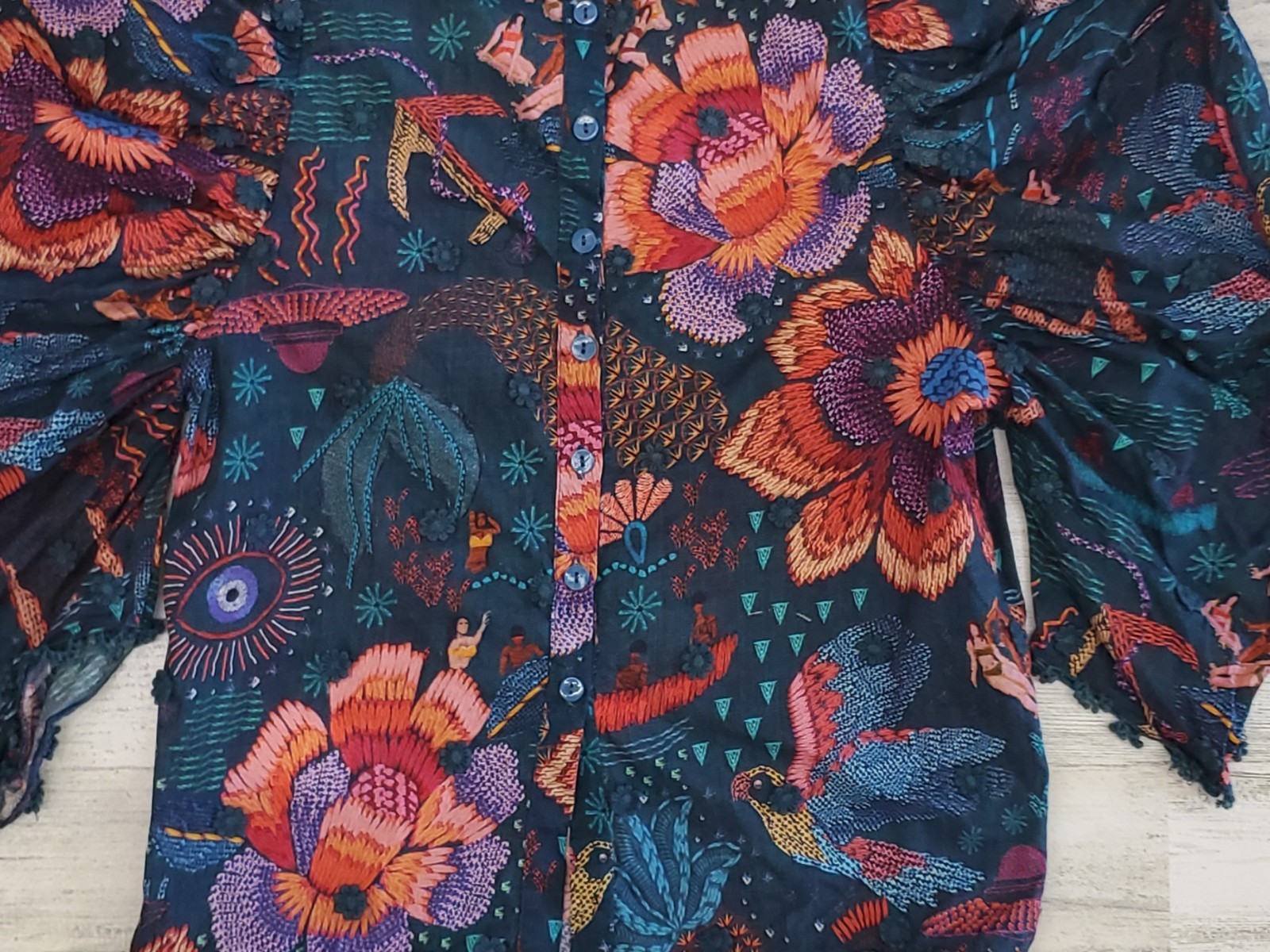 Farm Rio River Creatures Women’s Floral Blouse Size XS