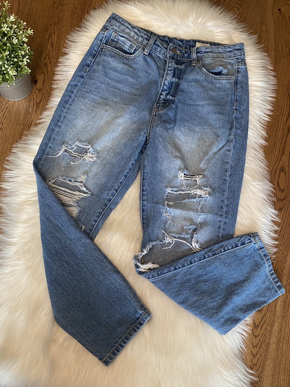 Bridge by Gly Denim Blue Jeans Light Wash Distressed High Rise Mom Fit Sz 28