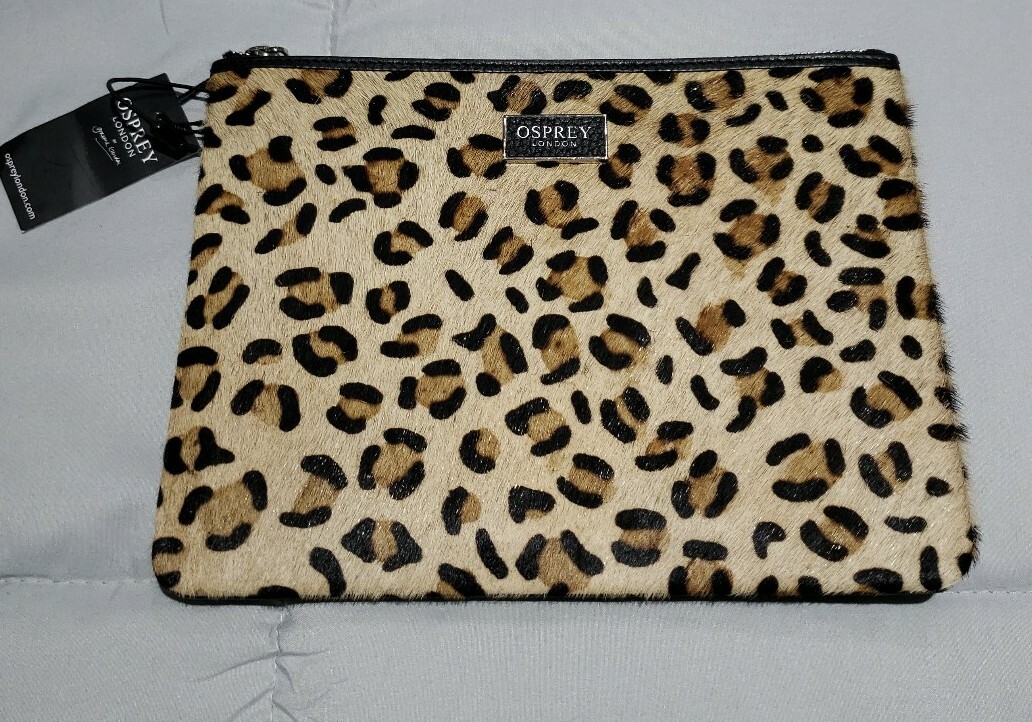 DESIGNER OSPREY LONDON LEOPARD OLIVIA Zippered LARGE POUCH HAIR ON NWT