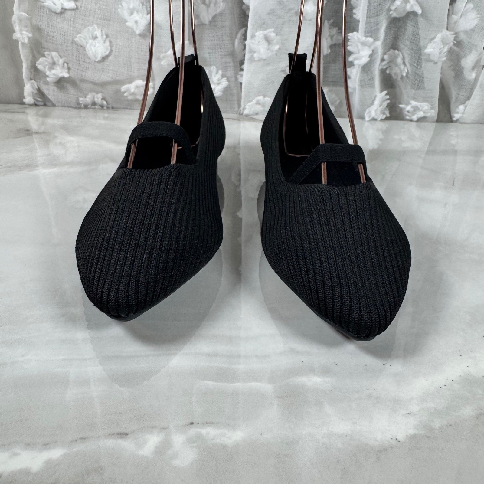 Burudani Isla Black Knit Pointed Toe Flats Breathable Slip On Mary Jane 7