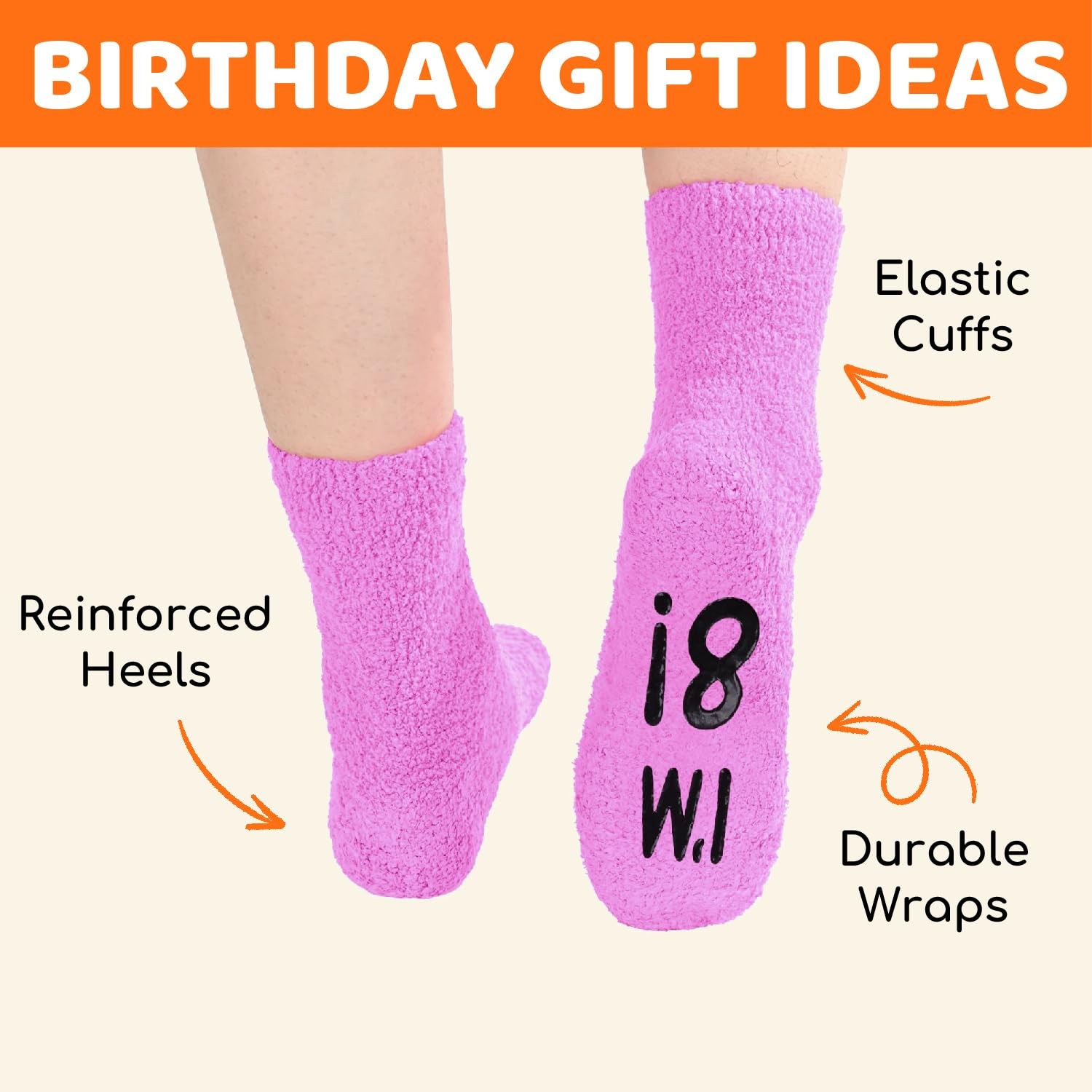 HAPPYPOP Birthday Socks Gift – Medium, Comfy Holy I’m 8 Fluorescent Pink