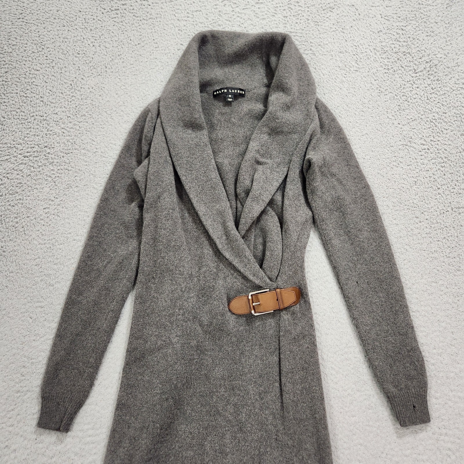 Ralph Lauren Black Label Dress Womens Medium Brown Cashmere Angora Silk Leather