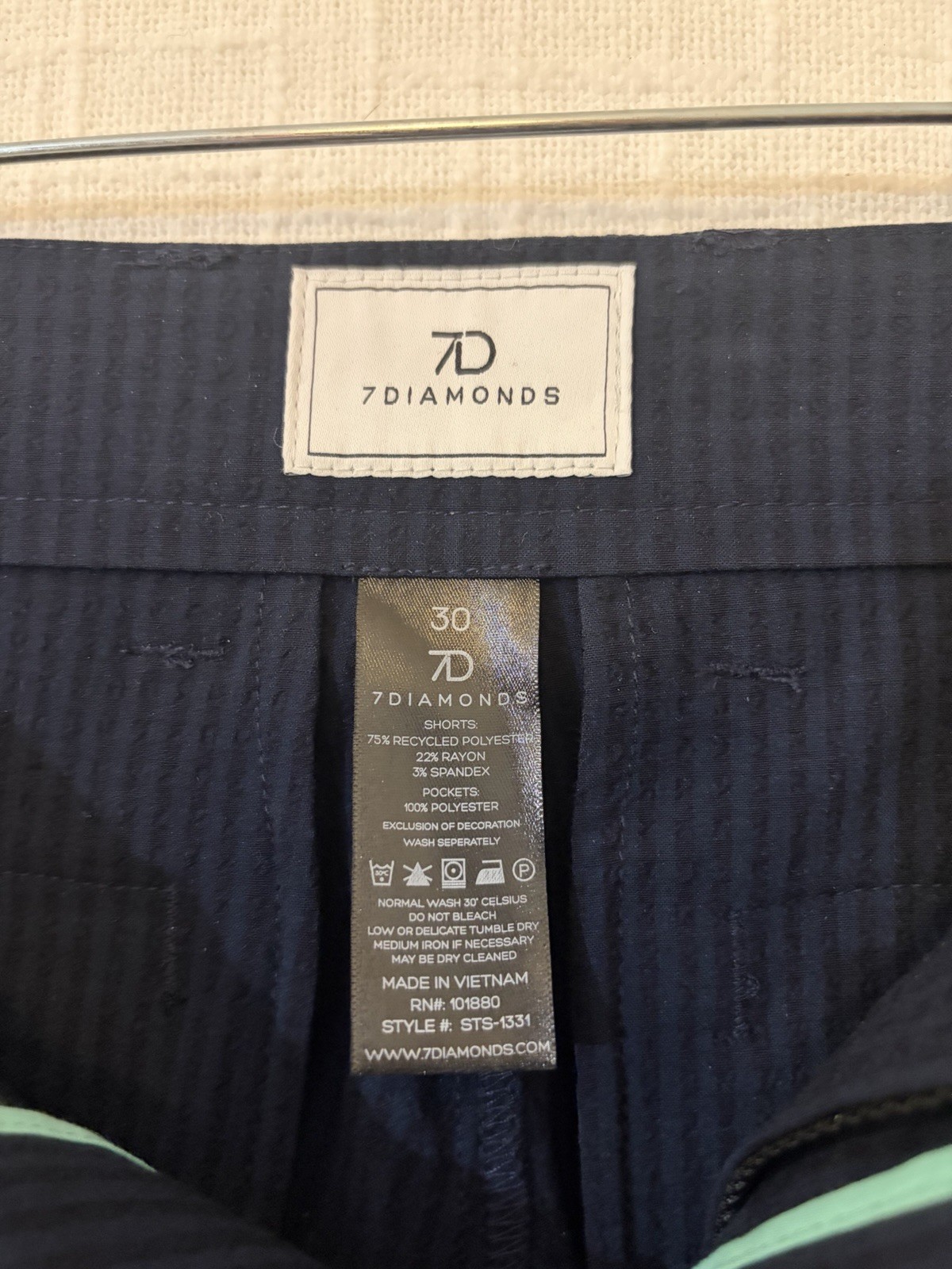 7DIAMONDS La Jolla Seersucker Stripe Chino Shorts Blue Relaxed Stretch
