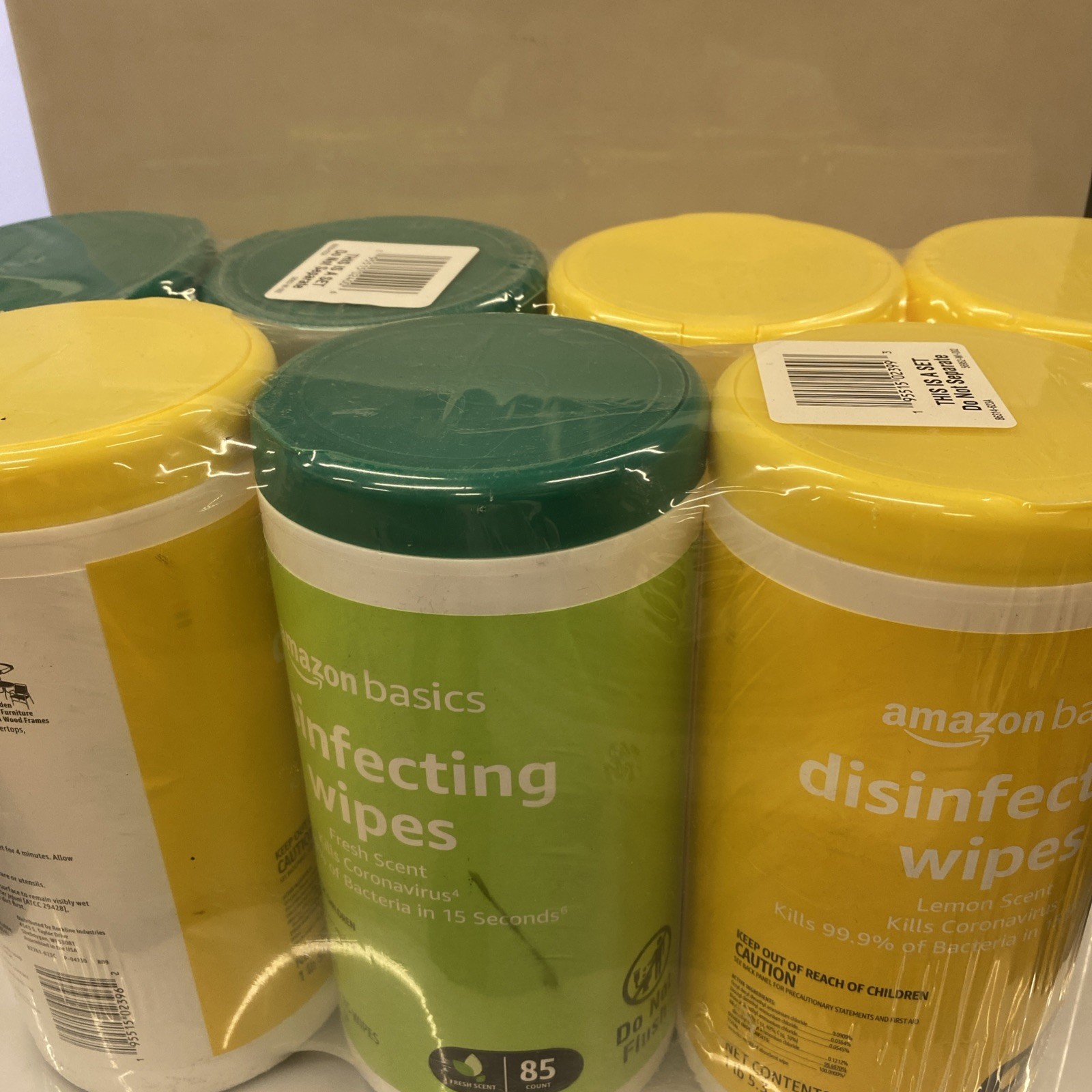 7 Pack Amazon Basics Disinfecting Wipes, Lemon & Fresh Scent, 85 Count Each