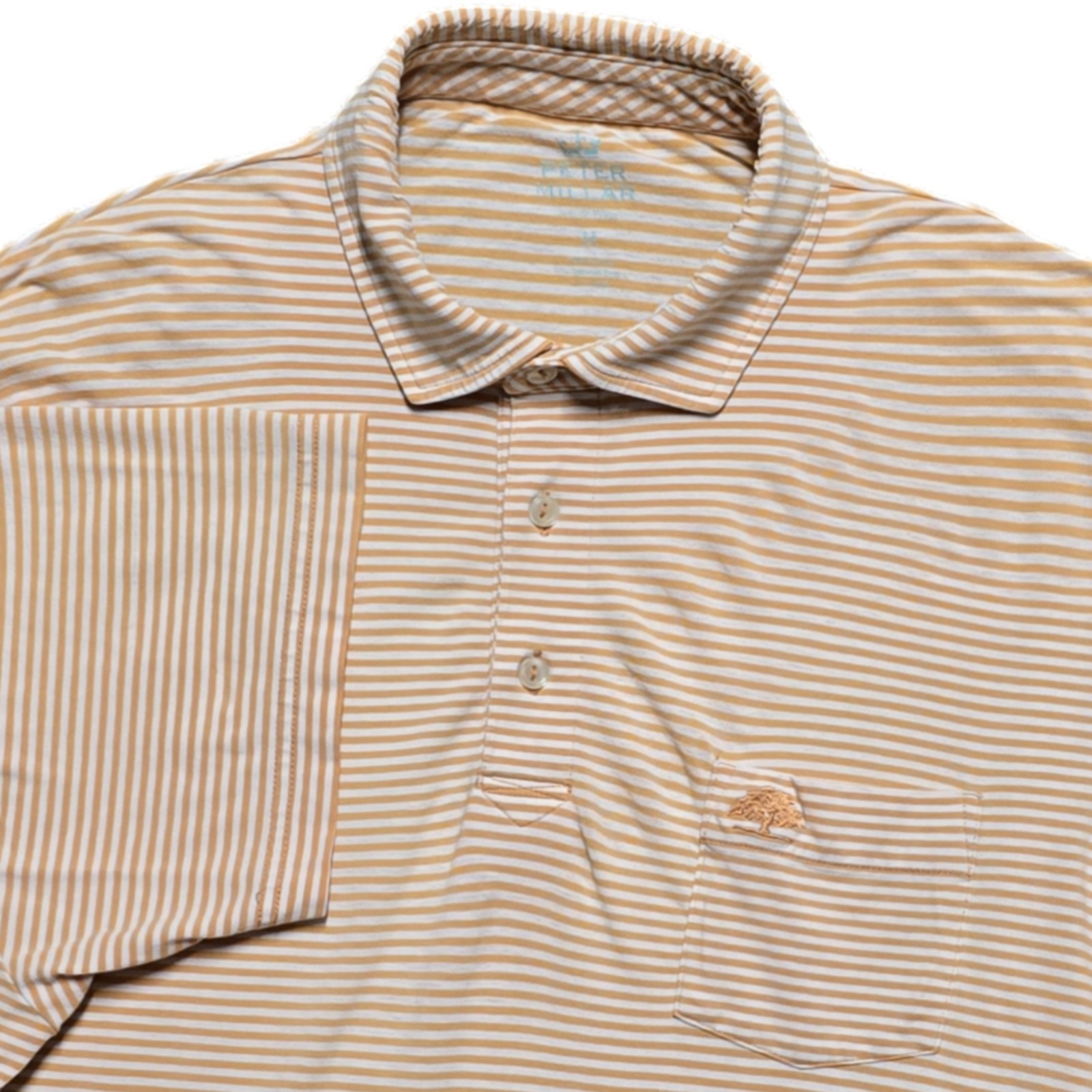 Peter Millar Polo Shirt Mens M Orange Stripe Seaside Wash Pocket Golf