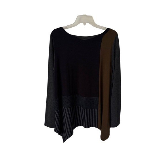 Alembika Tunic Top Lagenlook Boho Indie Long Sleeve Black Brown Colorblock 2