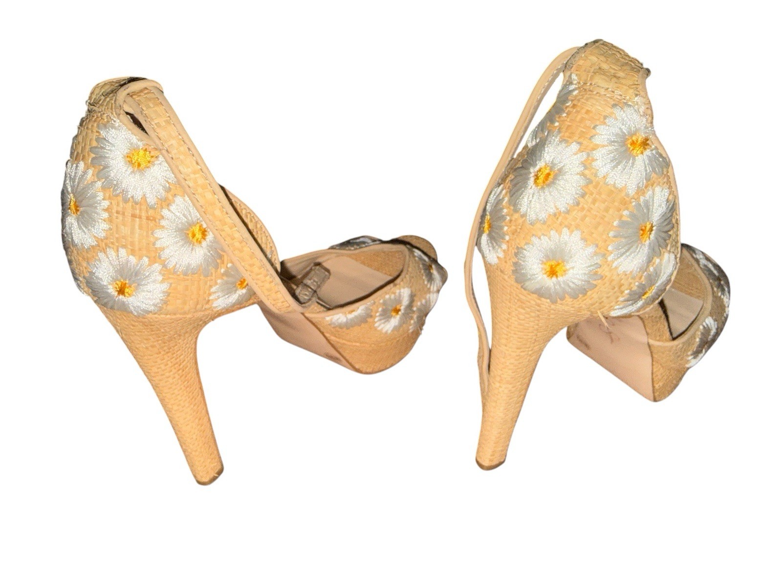 Jessica Simpson Daisy Embroidered Wedge Heels size 7- Tan Summer Platform