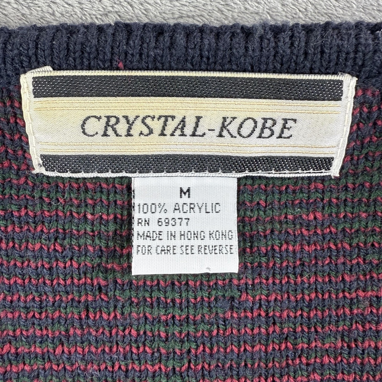 Vintage Crystal Kobe Cardigan Sweater Womens Medium Argyle Pockets Preppy 90s
