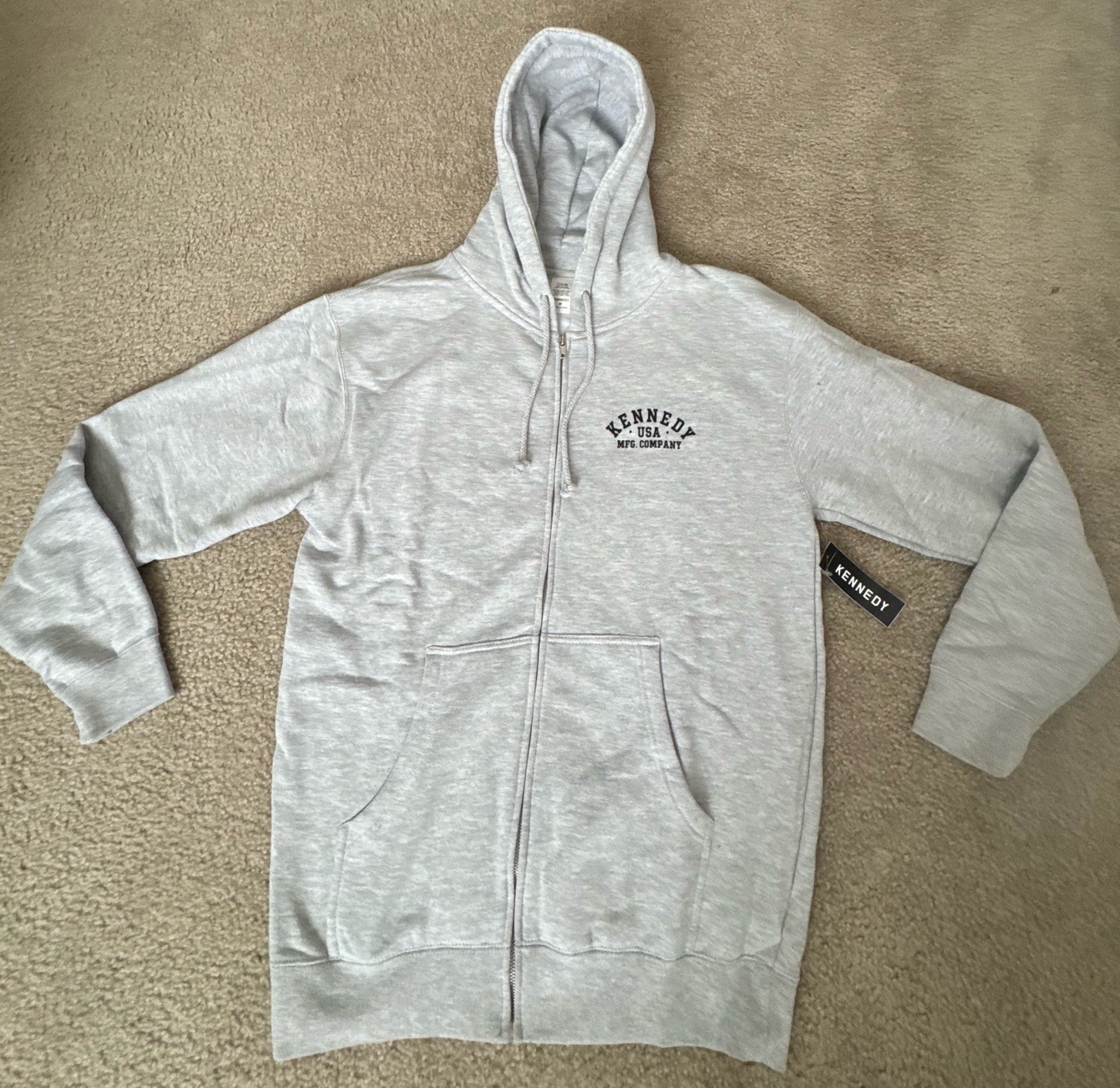Kennedy USA MFG Company Zip Hoodie Gray Medium Full Zip Fleece Sweatshirt NWT
