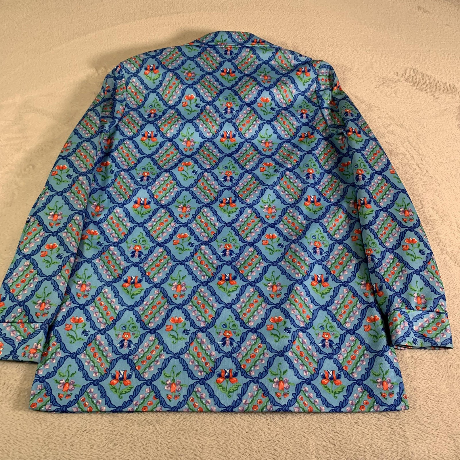 Vintage Hamilton Blouse Womens Size 14A Blue Floral Tunic Collared 70s Polyester